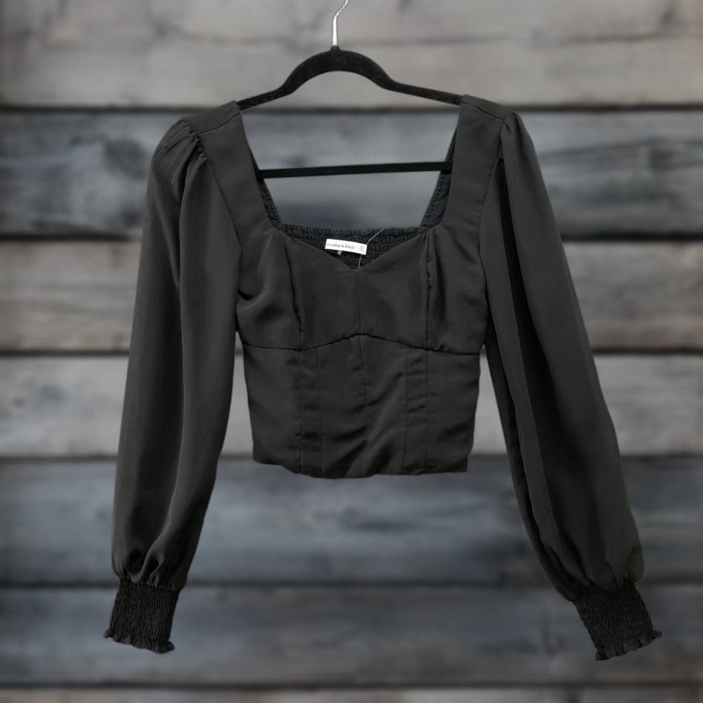 Abercrombie & Fitch Abercrombie & Fitch Cropped Sweetheart Neck Top Womens XS Black Balloon Sleeve Size XS / US 0-2 / IT 36-38 - 1 Thumbnail