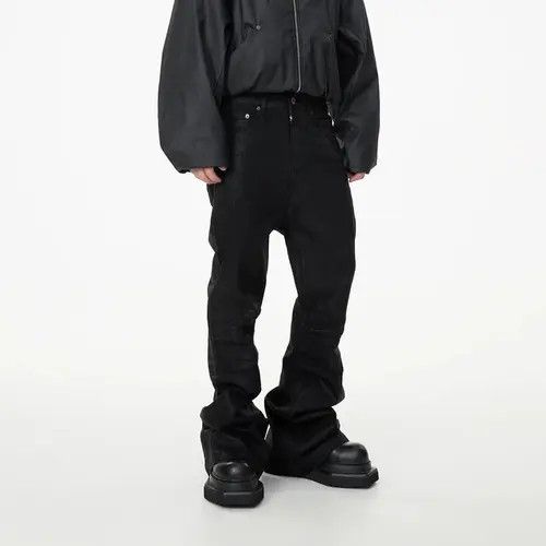 Japanese Brand Fukuzawa x Chi Vinyl Coated Crease Denim Flared Jeans Size US 29 - 5 Thumbnail