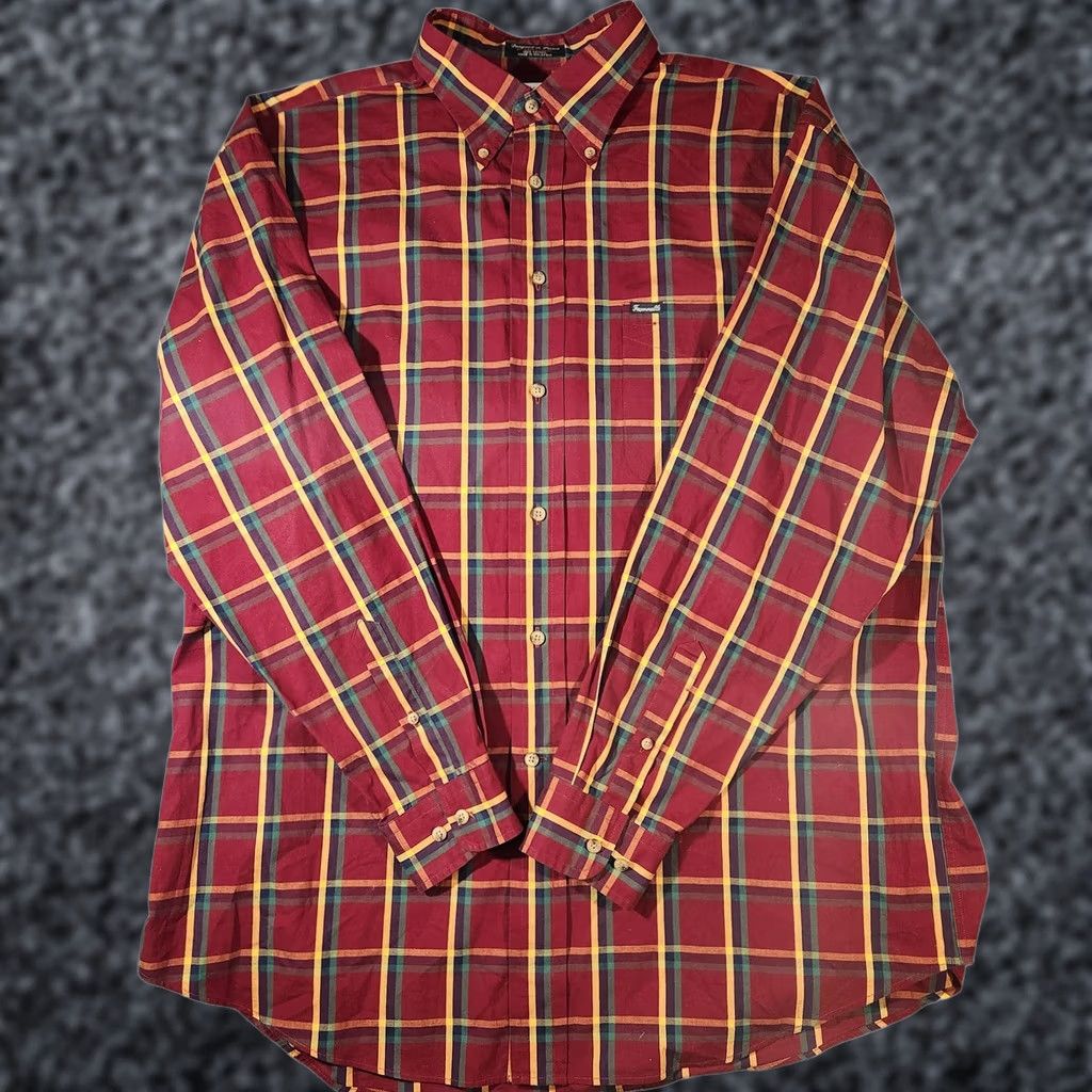 Faconnable VINTAGE Faconnable Shirt Mens 2XL Red Plaid Button-Down Long Sleeve 90s Size US XXL / EU 58 / 5 - 1 Thumbnail