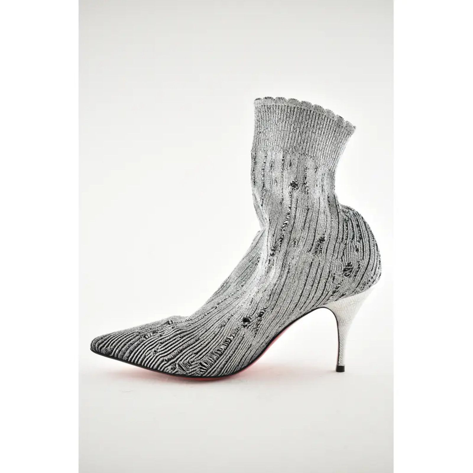 Christian Louboutin Christian Louboutin Sandrine 80 Silver Stretch Sock Kitten Size US 6 / IT 36 - 7 Thumbnail
