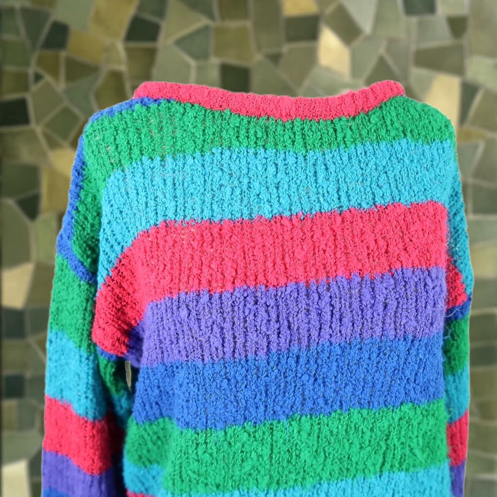 Vintage VINTAGE Gitano CreW Neck Knit Sweater Striped Blue Pink Green Purple 80s 90s Women M Casual Pullover Sweater Size M / US 6-8 / IT 42-44 - 1 Thumbnail