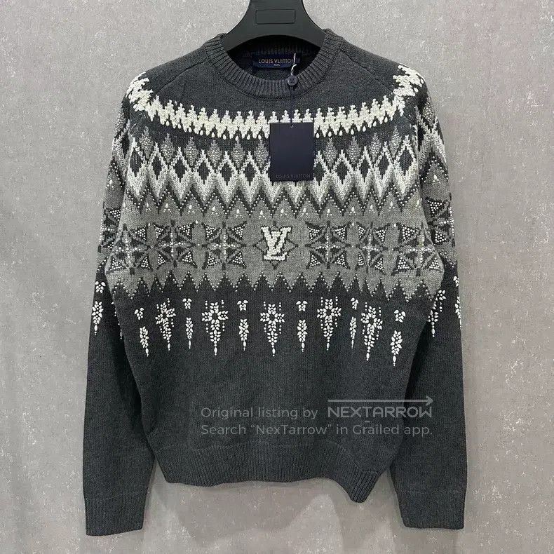 Louis Vuitton Louis Vuitton Ski Grey Pearl Rhinestone Fair Isle Sweater Size US S / EU 44-46 / 1 - 1 Thumbnail