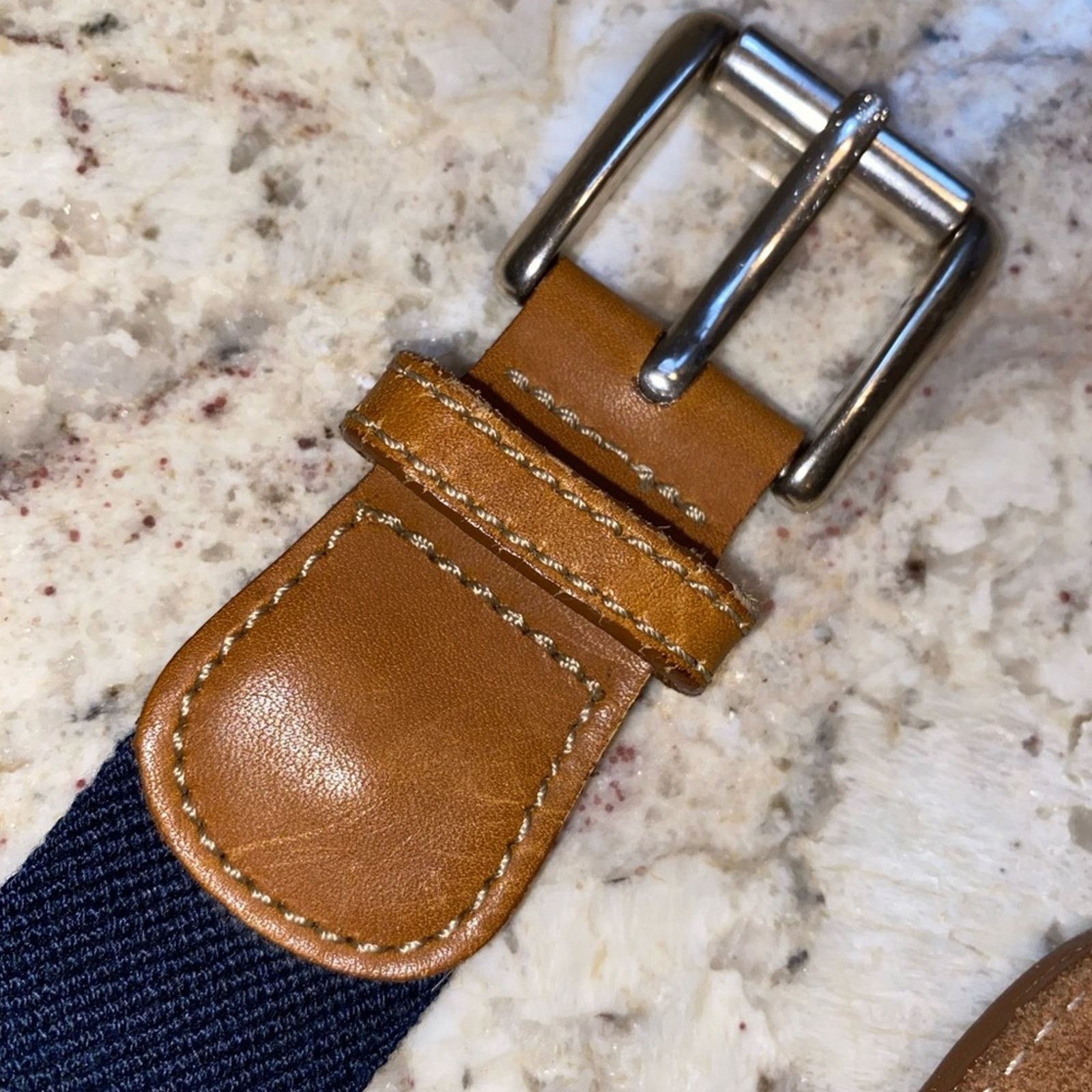 L.L. Bean LL Bean $69 Leather Stretch Canvas Silver Mens Belt 48”-51” Size ONE SIZE - 3 Thumbnail