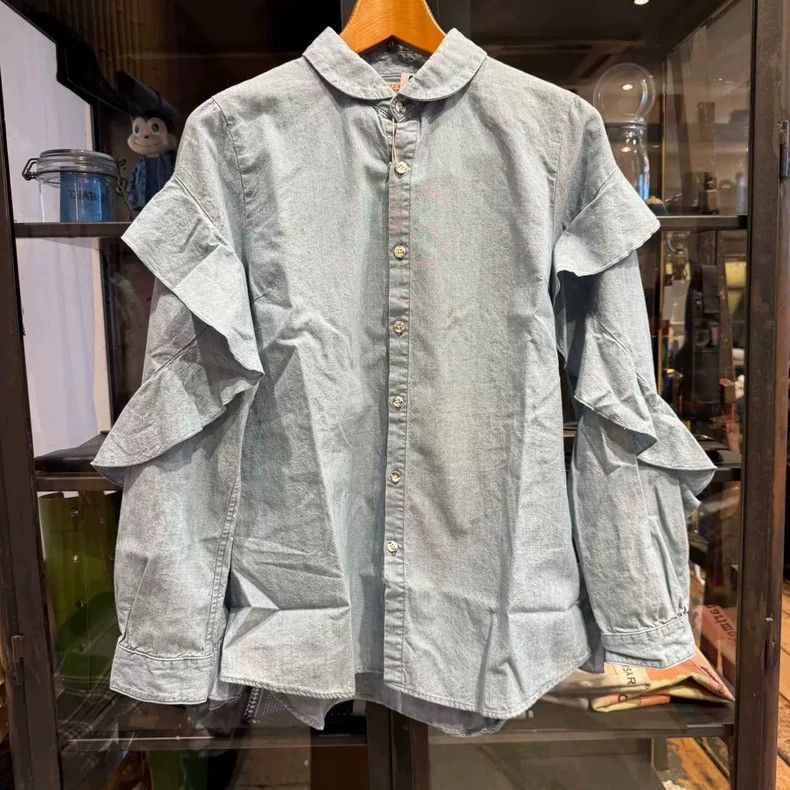 Kapital New Denim Shirt with Ruffled Sleeves Size US M / EU 48-50 / 2 - 1 Thumbnail