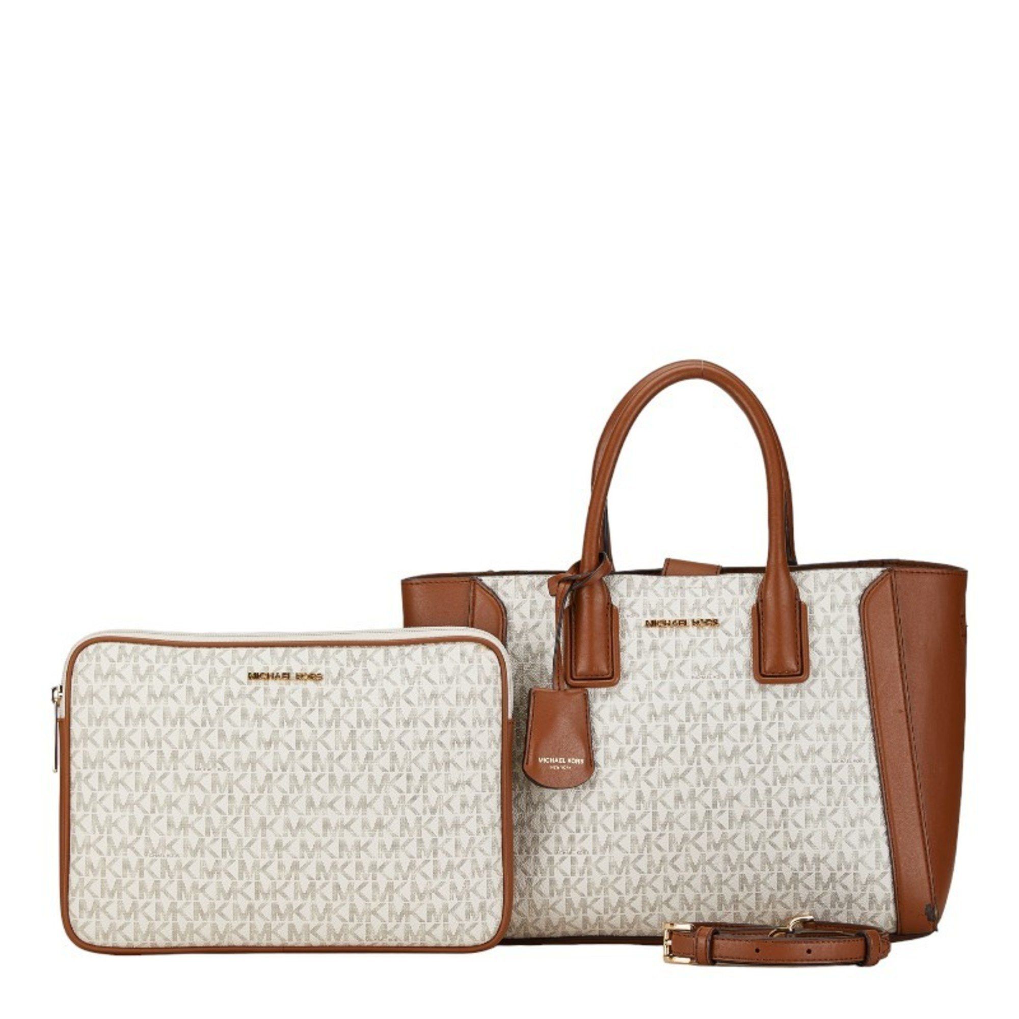 Michael Kors Michael Kors MK Monogram Handbag Shoulder Bag 35S2G6KS6B White Brown PVC Leather Women's Size ONE SIZE - 1 Thumbnail