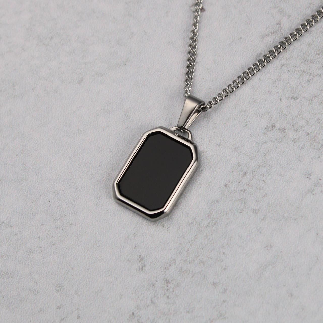 Jewelry Silver Onyx Pendant Chain Necklace Size ONE SIZE - 1 Thumbnail