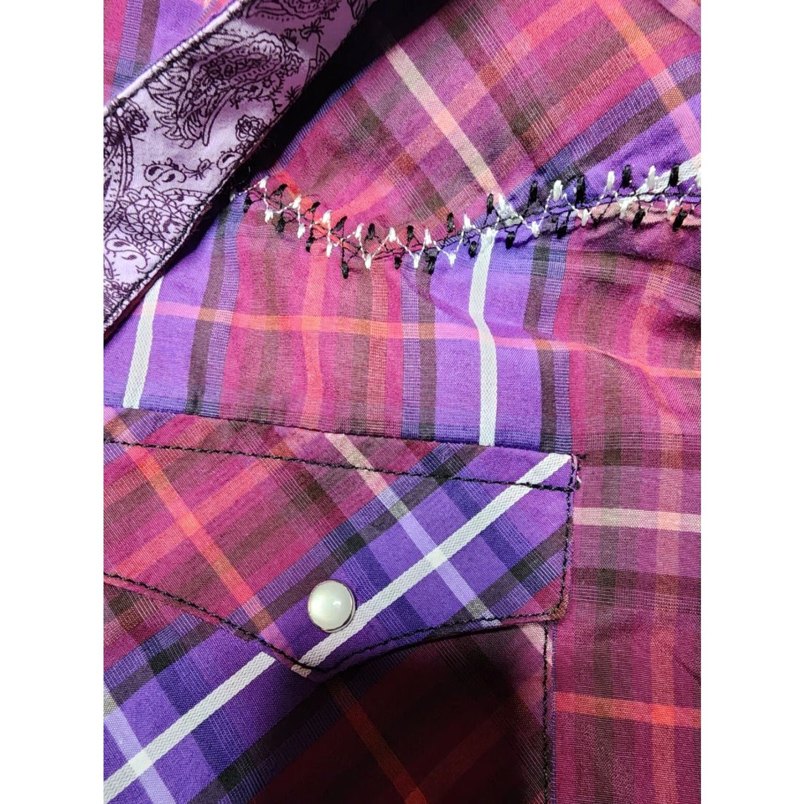 Vintage Janie Womens L Embroidered Pearl Snap Front Plaid Western Shirt Size L / US 10 / IT 46 - 4 Thumbnail