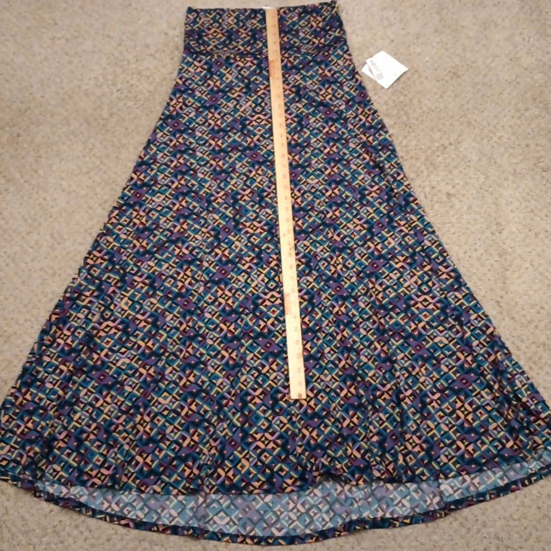 Vintage LuLaRoe Maxi Skirt Small Blue Pink Yellow Geometric Pull On Long New Size 28" / US 6 / IT 42 - 4 Thumbnail