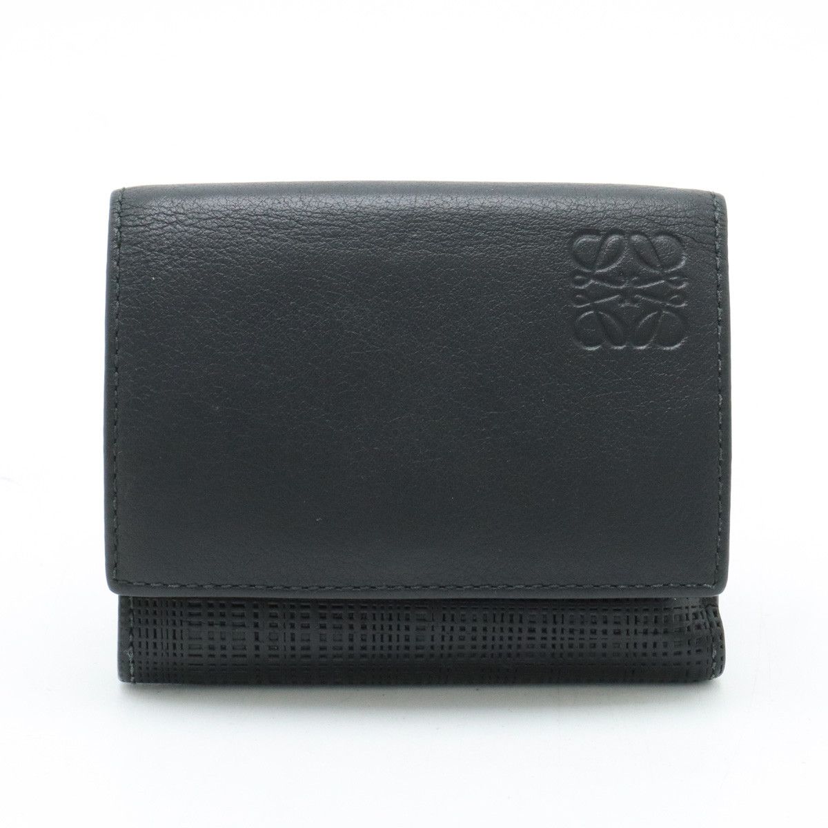 Loewe Loewe Loewe Anagram Linen Trifold Leather Wallet Black Leather Short Wallet 101.88.S26 in Very Good Condition Size ONE SIZE - 1 Thumbnail