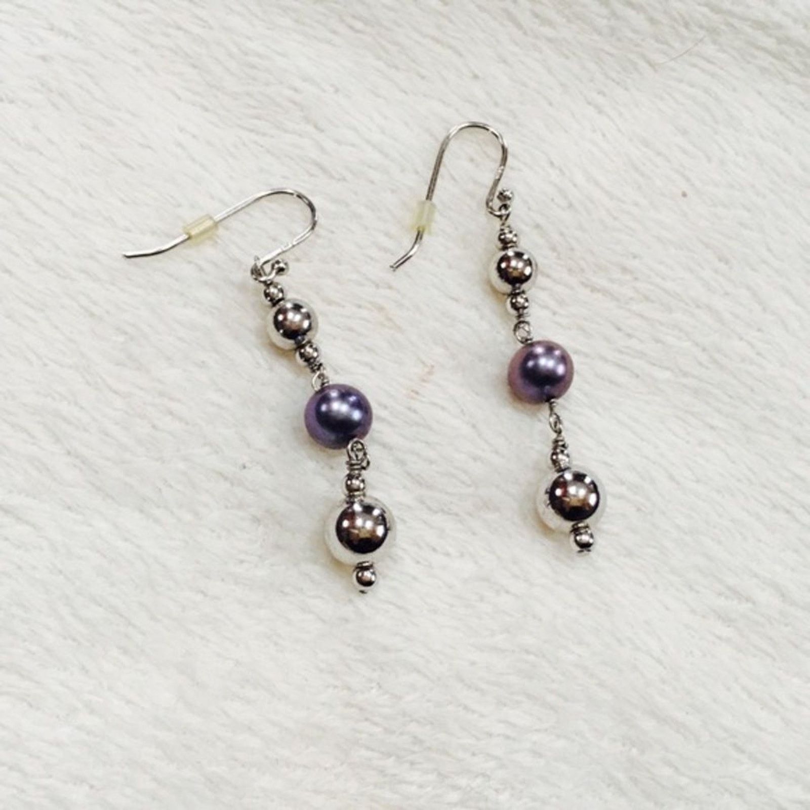 Other Silver Bead and Blue Pearl Drop Earrings | Sz OS Size ONE SIZE - 2 Thumbnail