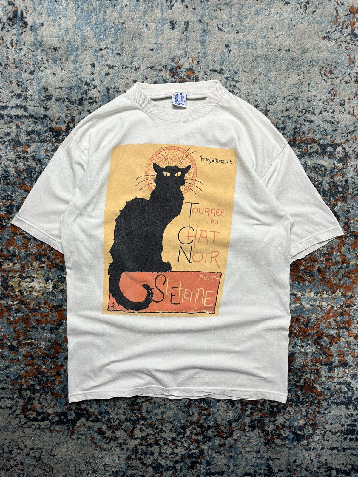 image of Vintage 90's Tournee Du Chat Noir Poster Art Graphic Tee in White, Men's (Size Large)