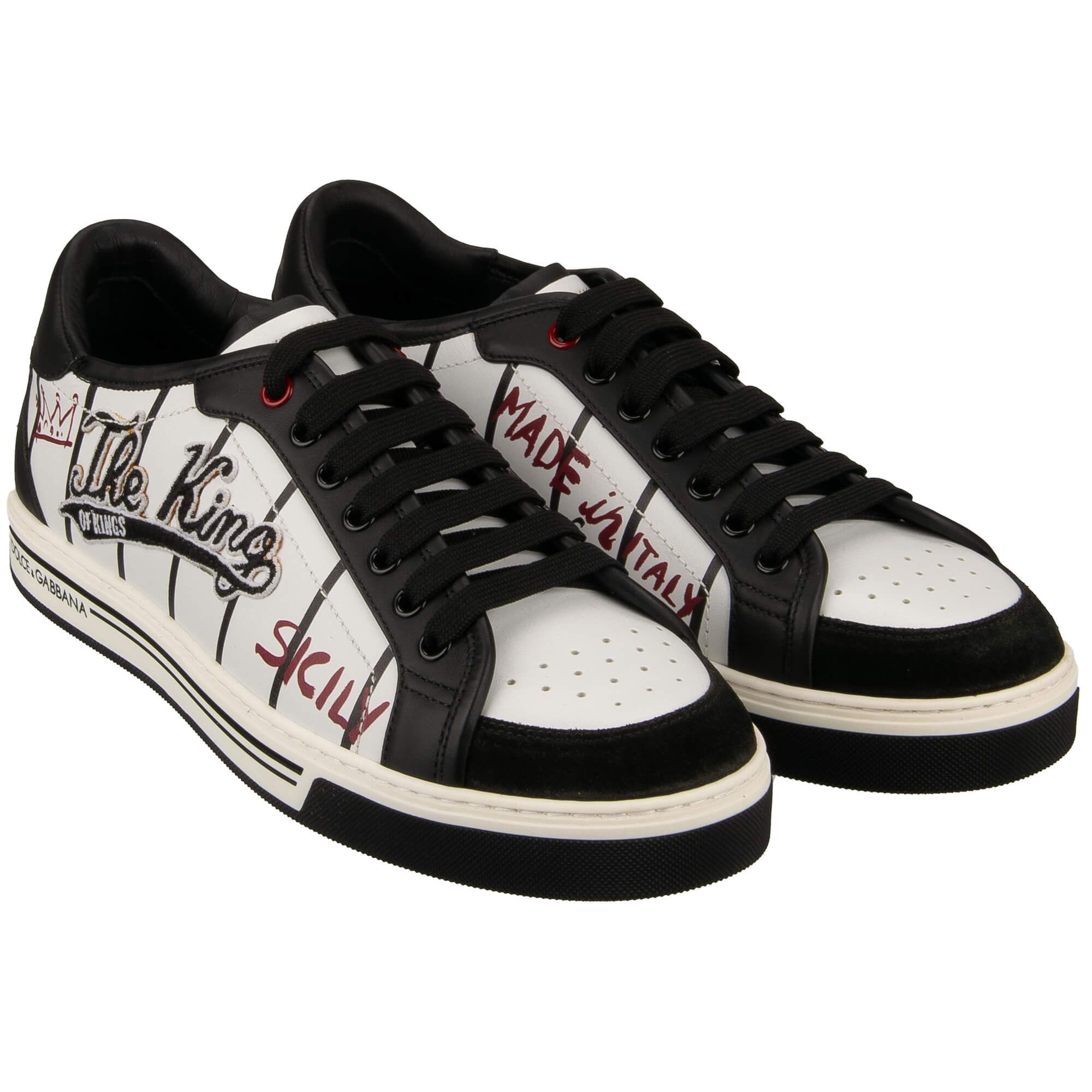 Dolce & Gabbana o1y0125 Logo Embellished Low-Top Sneakers in Black/White Size US 8 / EU 41 - 3 Thumbnail