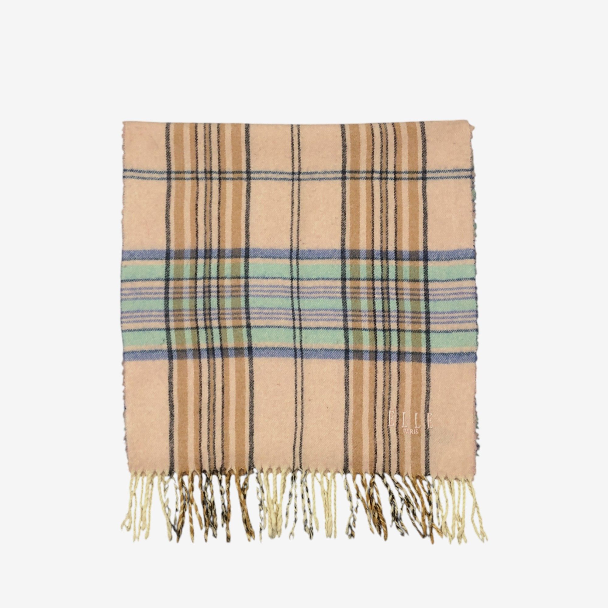 Japanese Brand Vintage ELLE Scarf Muffler Wool Plaid Fringe Winter Scarves Size ONE SIZE - 2 Thumbnail