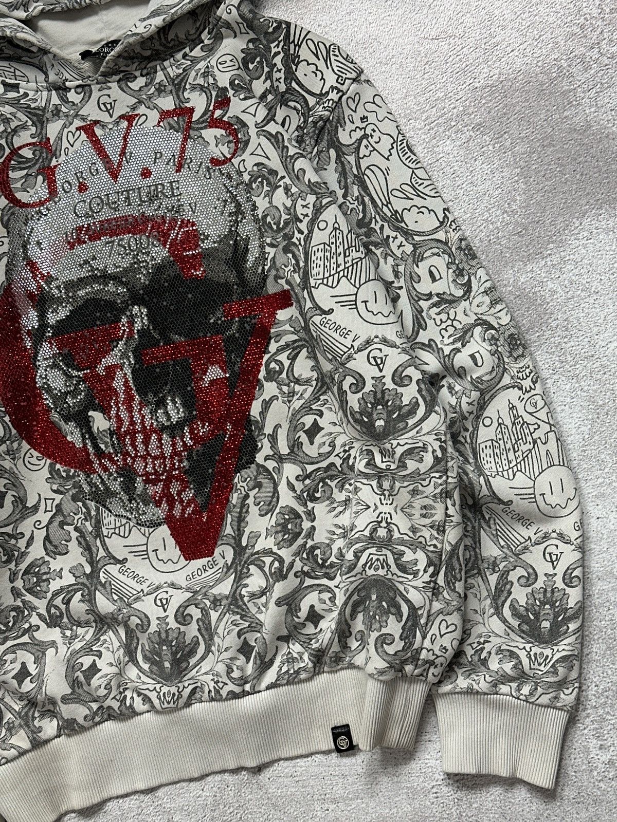 Y2K If Six Was Nine Style LGB Stones Overprint Skull Hoodie