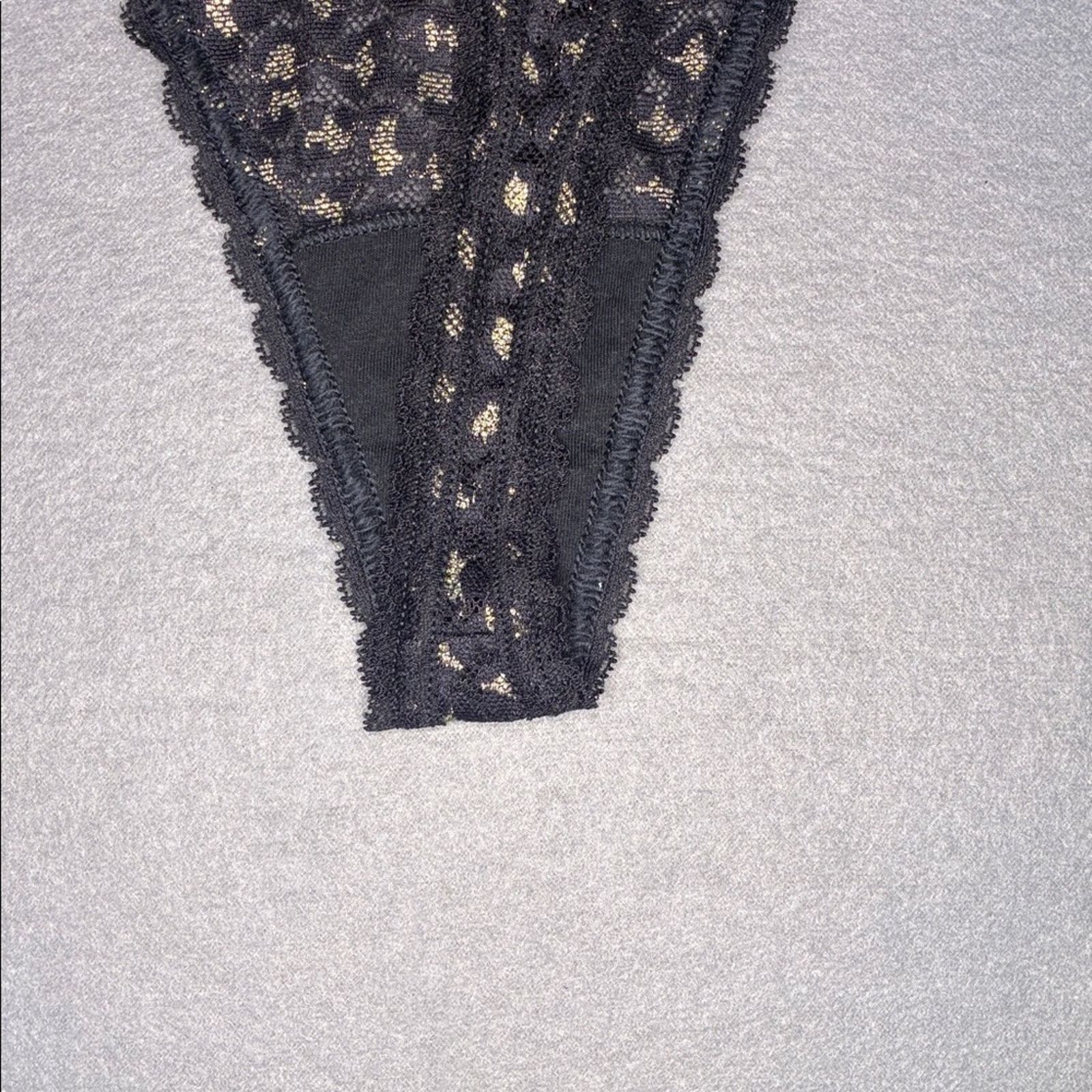Victoria's Secret Victoria’s Secret Black Lace Thong Panty Gold Leopard Size ONE SIZE - 5 Thumbnail
