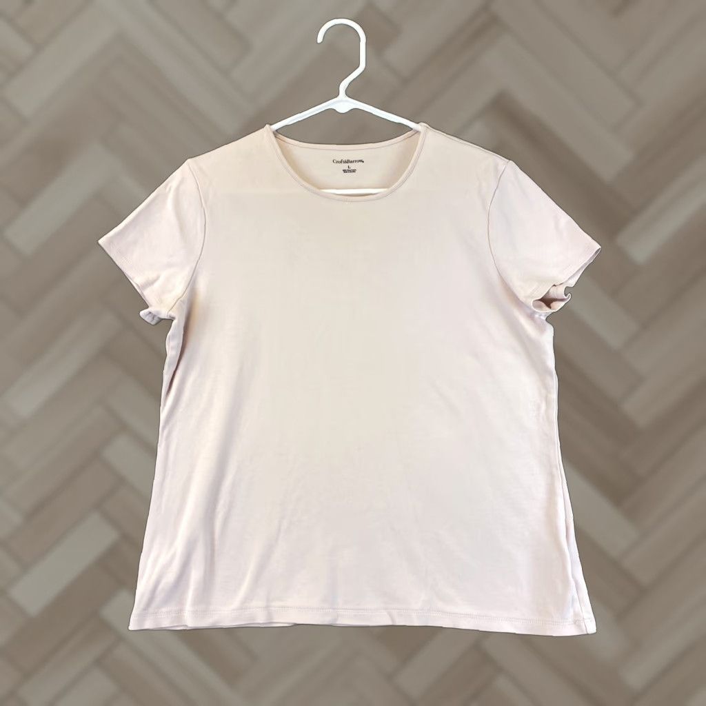 Croft & Barrow CROFT & BARROW Women's Light Pink Short Sleeve Knit T-Shirt Size L - Solid Round Neck - Coastal Grandma Theme Size L / US 10 / IT 46 - 1 Thumbnail