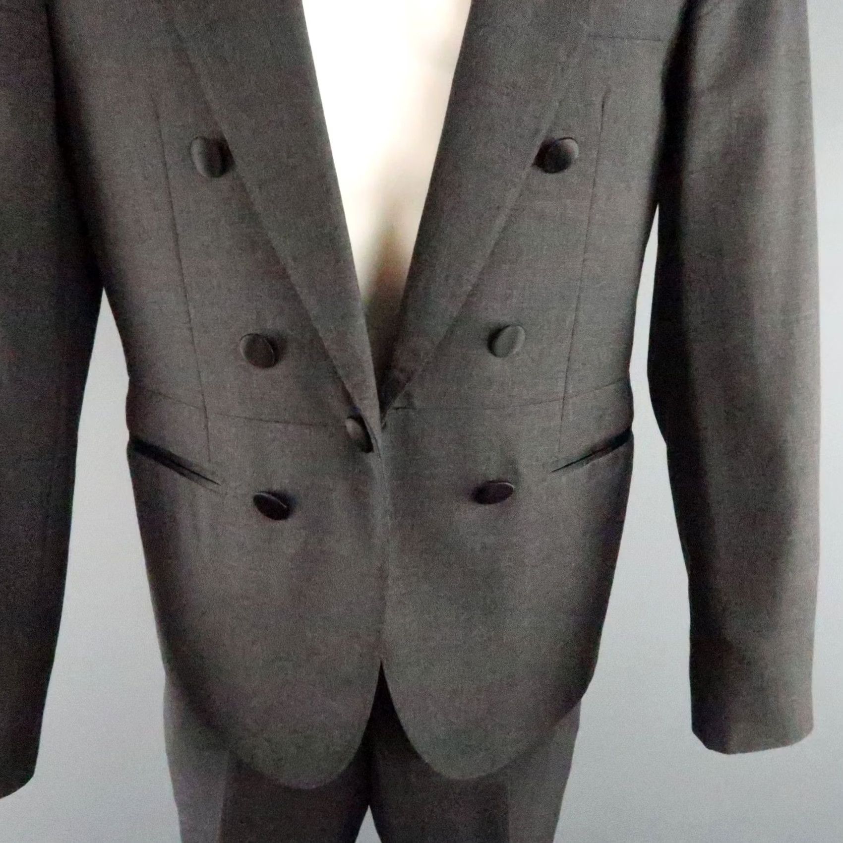 Lanvin LANVIN Size 40 Charcoal Wool Peak Lapel Suit Mens Charcoal Wool Solid Peacoat Style Jacket/Coat Moon 40 Inseam 29 Size 40R - 3 Thumbnail