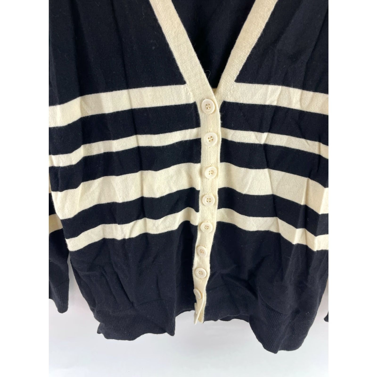 Vintage Cotton Emporium Cardigan Sweater Women's L Black Cream Stripes Buttoned NWT, Cardigan, Women, L, Black, Stripes, Buttoned, NWT Size L / US 10 / IT 46 - 3 Thumbnail