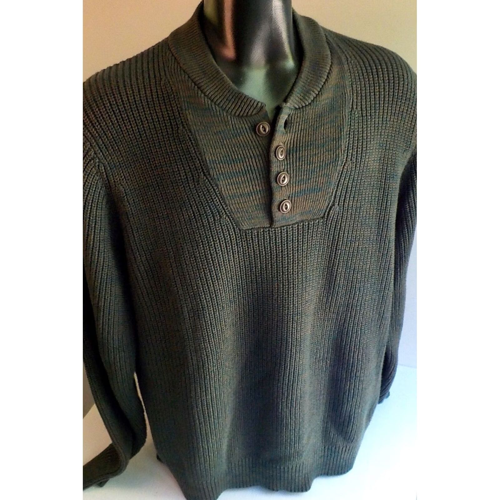 Vintage L. L. BEAN Sweater Henley 100% Cotton Green/Brown Large Mens Size US L / EU 52-54 / 3 - 2 Thumbnail