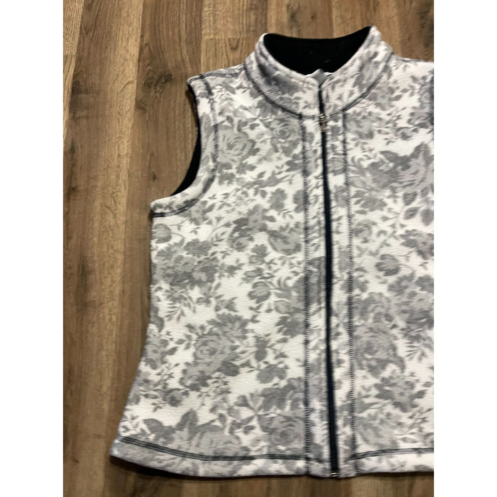 Vintage Moving Bleu Jacket, Floral, White, Full Zip, Vest, Women's Medium, Regular, Polyester, Casual, Fall Spring Summer, Adults? Womens Size M / US 6-8 / IT 42-44 - 3 Thumbnail