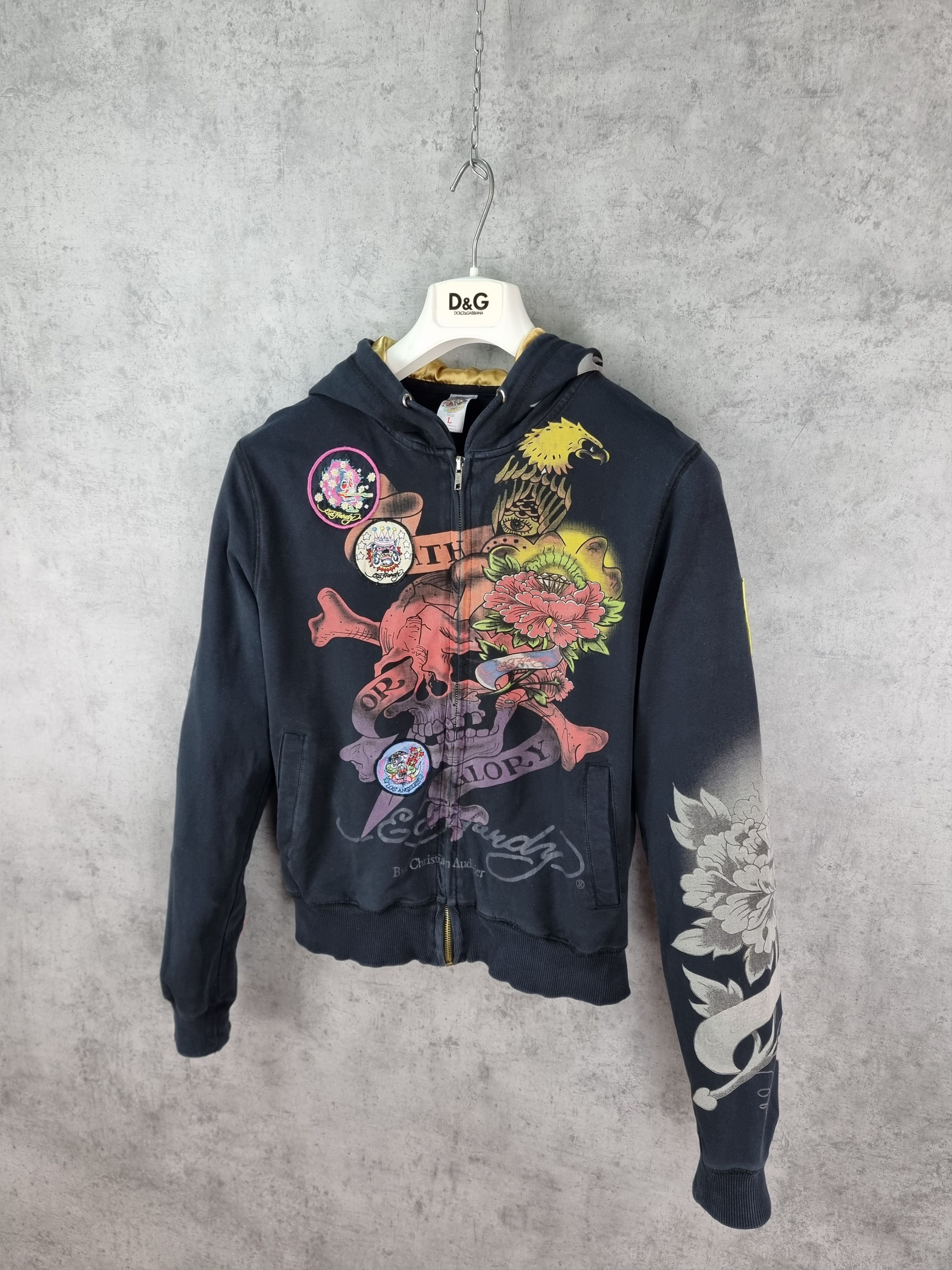Christian Audigier × Ed Hardy Ed Hardy Embroidered Patches Faded Zipped Hoodie Size L / US 10 / IT 46 - 6 Thumbnail