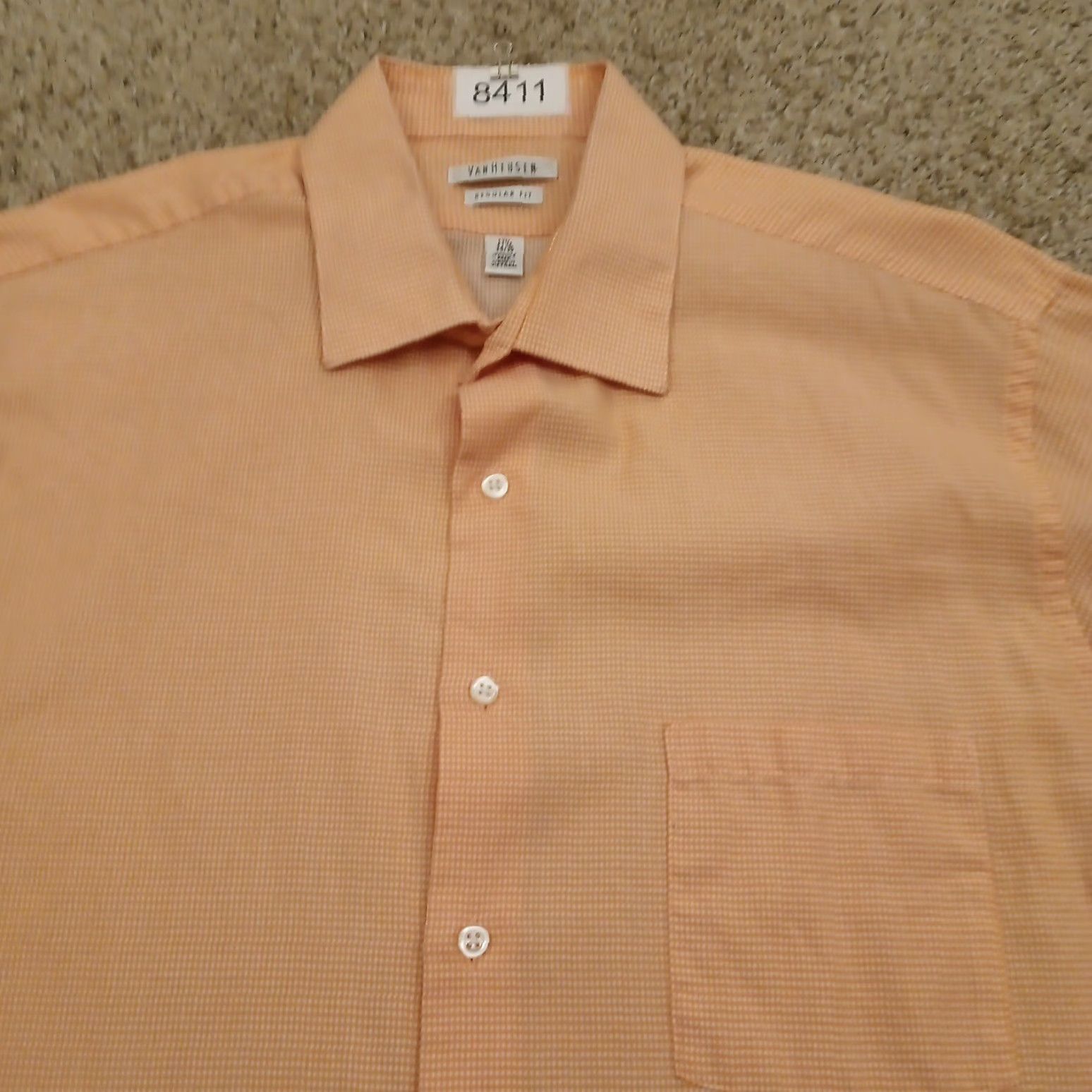 Van Heusen Van Heusen Shirt Mens 17.5 Orange Micro Check Long Sleeve Button Up Cotton Blend Size US XXL / EU 58 / 5 - 3 Thumbnail