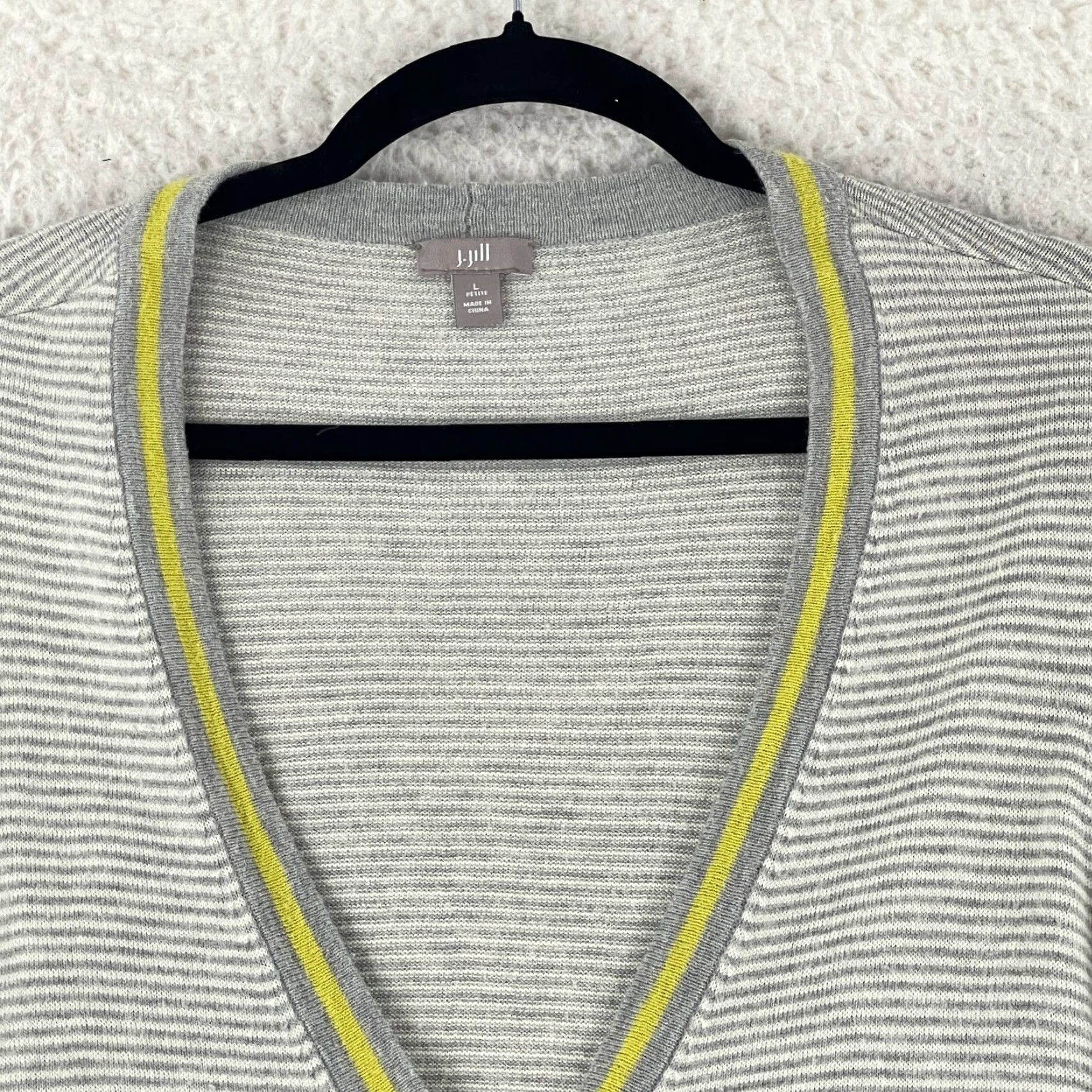 J. Jill J. Jill Cardigan Sweater Womens Large Petite Gray Stripe Long Sleeve Knit Size L / US 10 / IT 46 - 3 Thumbnail