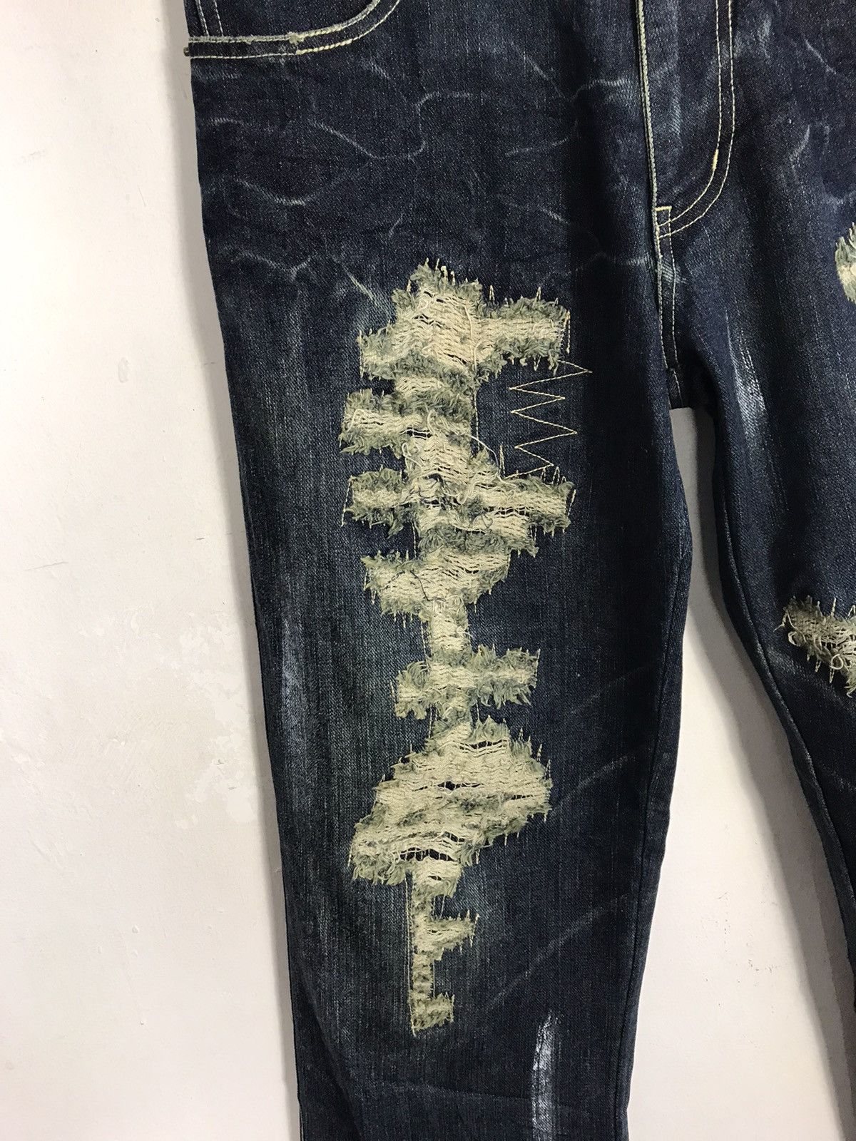 Japanese Brand Distressed Massive Squad Leather Flap Pocket Denim Jeans Size US 30 / EU 46 - 15 Thumbnail