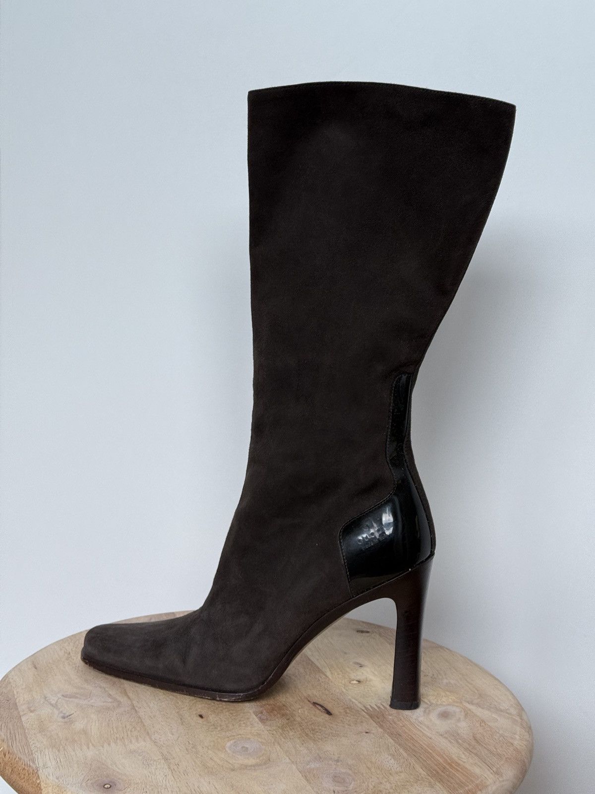 Gucci × Vintage Gucci Suede Dark Brown Riding Boots Squared Toe Heels Size US 5.5 / IT 35.5 - 2 Thumbnail