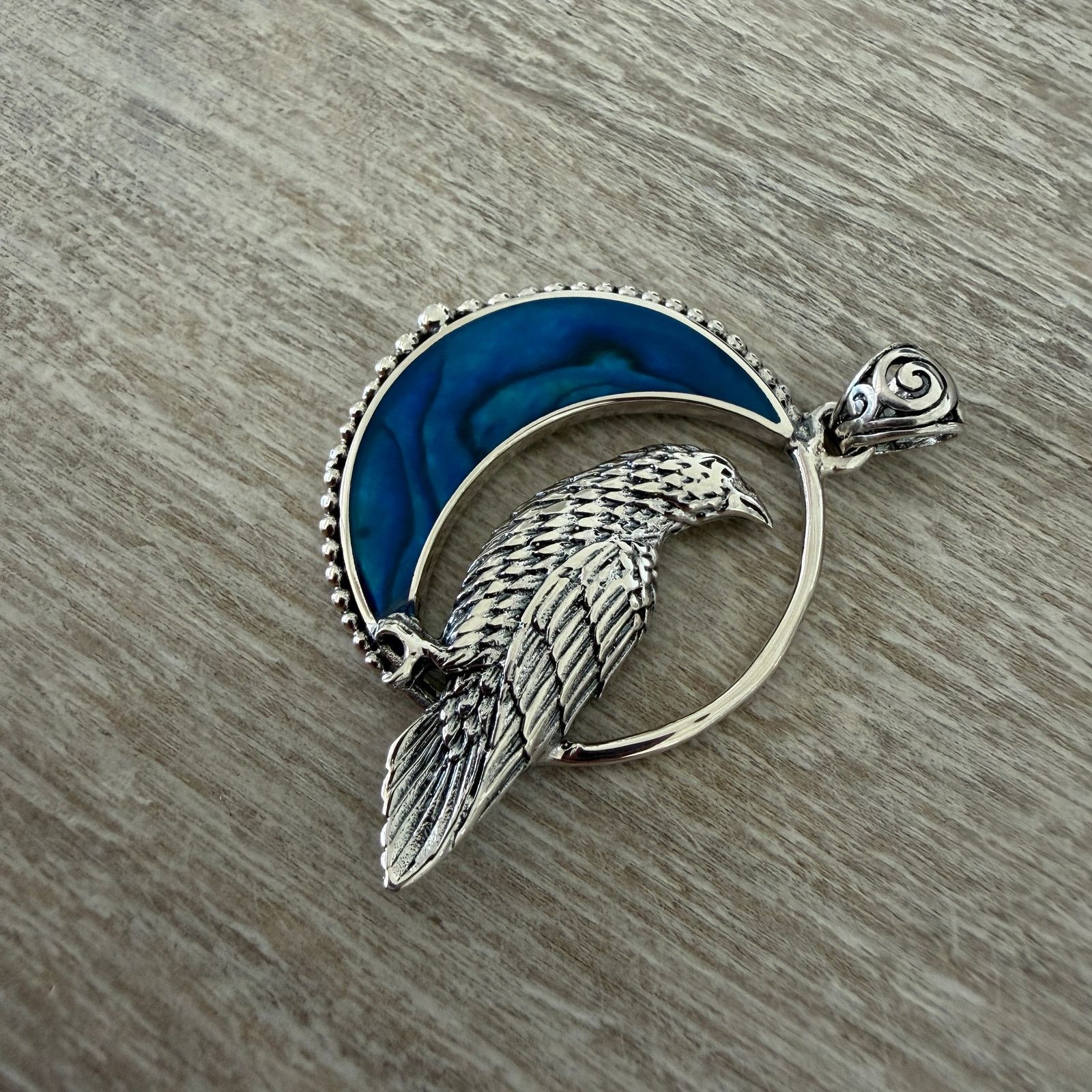 Other Raven in Crescent Moon Pendant 925 Sterling Silver Size ONE SIZE - 4 Thumbnail