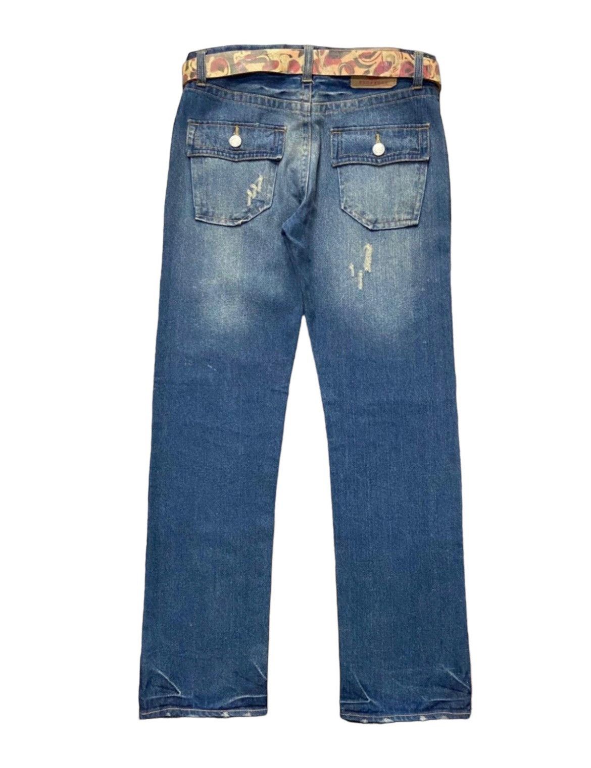 Ed Hardy × Japanese Brand Shibuya Ct Japan Poem Printed Denim Pants With Leather Belt Size US 34 / EU 50 - 2 Thumbnail