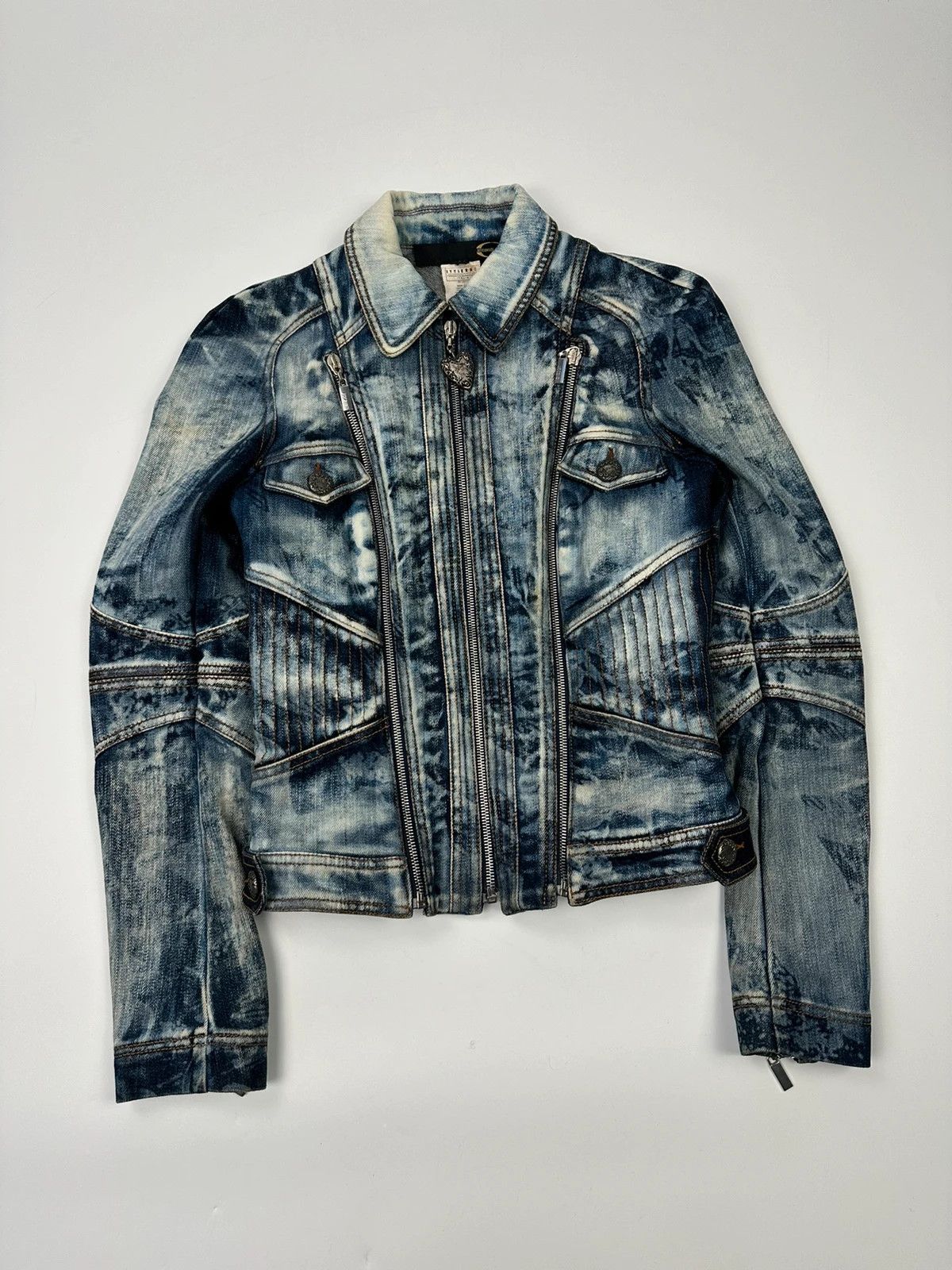 Just Cavalli Just Cavalli 00’s Sky Blue Print Multi Zip Denim Jacket Size S / US 4 / IT 40 - 6 Thumbnail