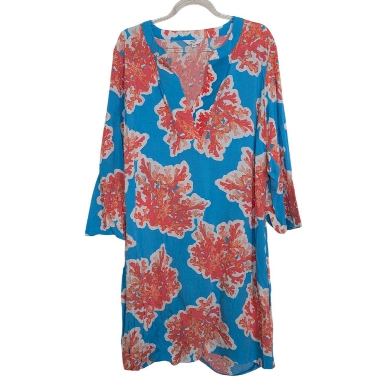 Designer Crown & Ivy Coral Dress Womens Size 12 Blue Pink Tropical Size XL / US 12-14 / IT 48-50 - 1 Thumbnail
