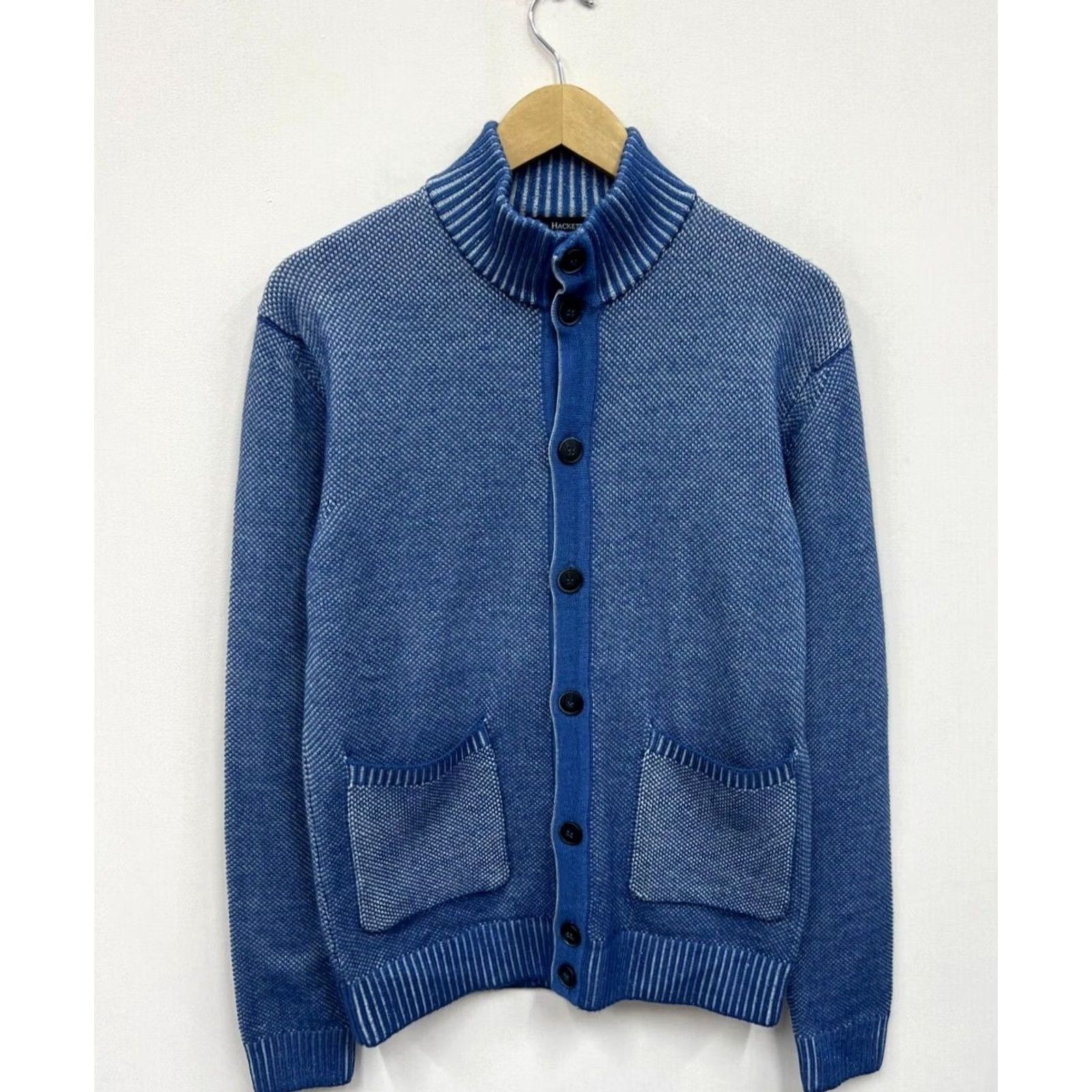 Hackett Hackett London Cardigan Sweater Wool Cotton Size S Blue Mens Regular Long Sleeve High Neck Silk? (note: no additional text) Size US S / EU 44-46 / 1 - 2 Thumbnail