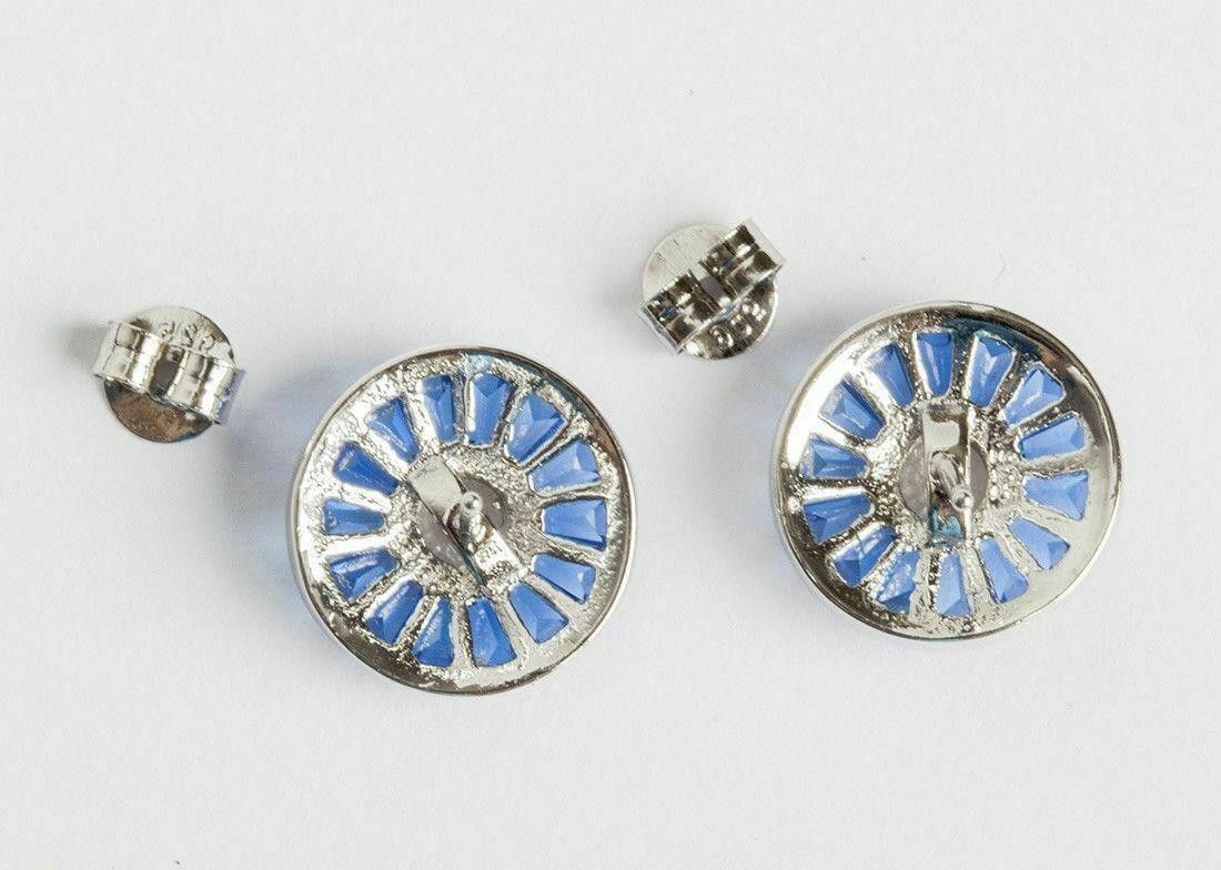 Designer Blue Baguette and Clear Cubic Zirconia Silver Earrings Size ONE SIZE - 3 Thumbnail