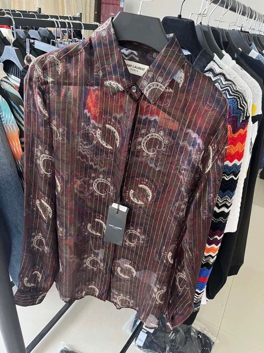 Saint Laurent Paris Saint Laurent Gold Thread Silk Shirt Size S / US 4 / IT 40 - 1 Thumbnail
