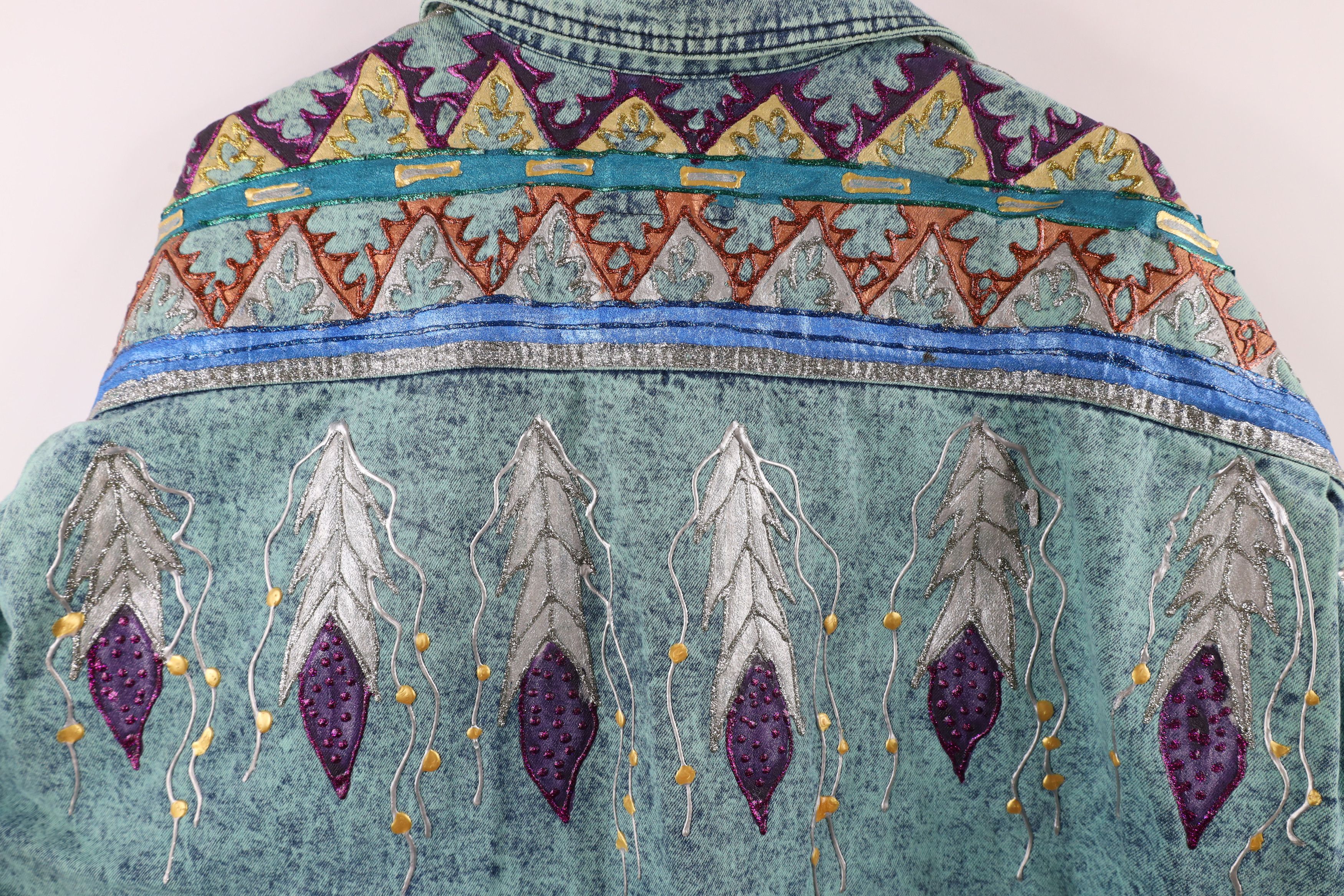 Vintage Vintage 90s Southwestern Glitter Glue Denim Shirt Jacket USA Size XXL / US 16-18 / IT 52-54 - 14 Thumbnail