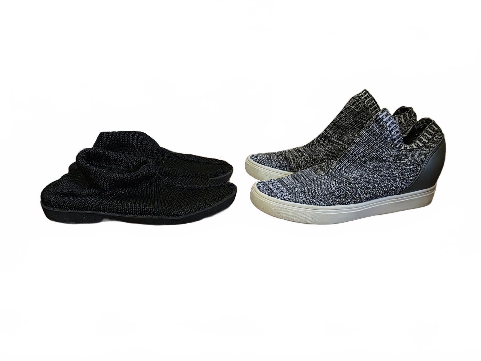BRAHMIN 2 Pairs Gray Black Fabric Slipon Sneakers Shoes Womens Sz 7 Size US 7 / IT 37 - 1 Thumbnail
