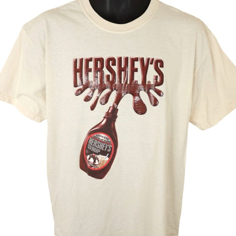 Gildan Hershey Chocolate Syrup T Shirt Mens Large Snack Tee Dessert T-Shirt Candy Bar Gildan Beige Cotton Short Sleeve Crew Neck Mens Size US L / EU 52-54 / 3 - 2 Thumbnail