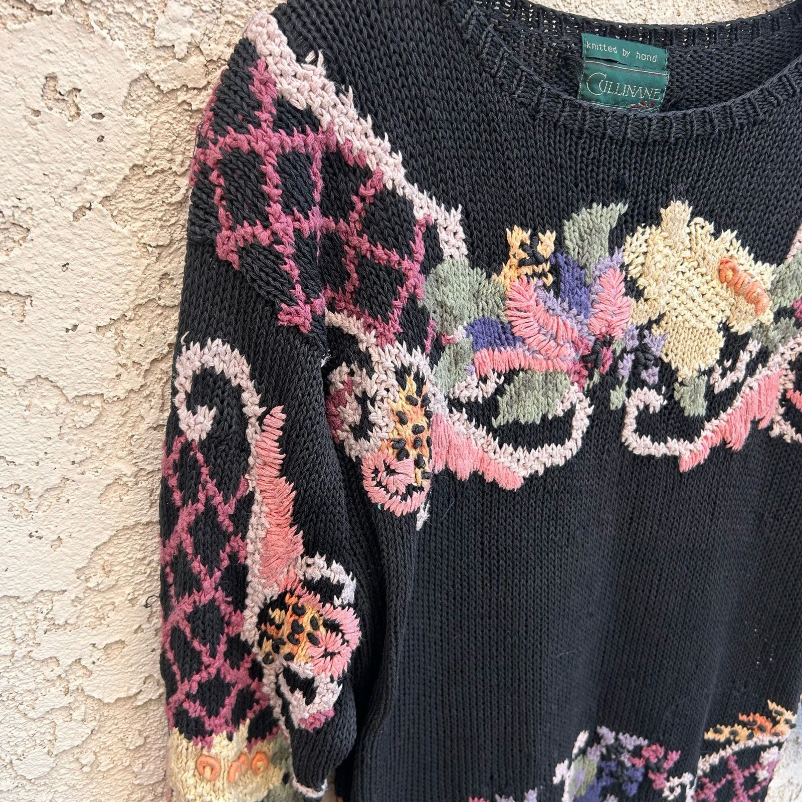 Vintage Cullinane Hand Knit Vintage Chunky Floral Sweater Large Size L / US 10 / IT 46 - 4 Thumbnail