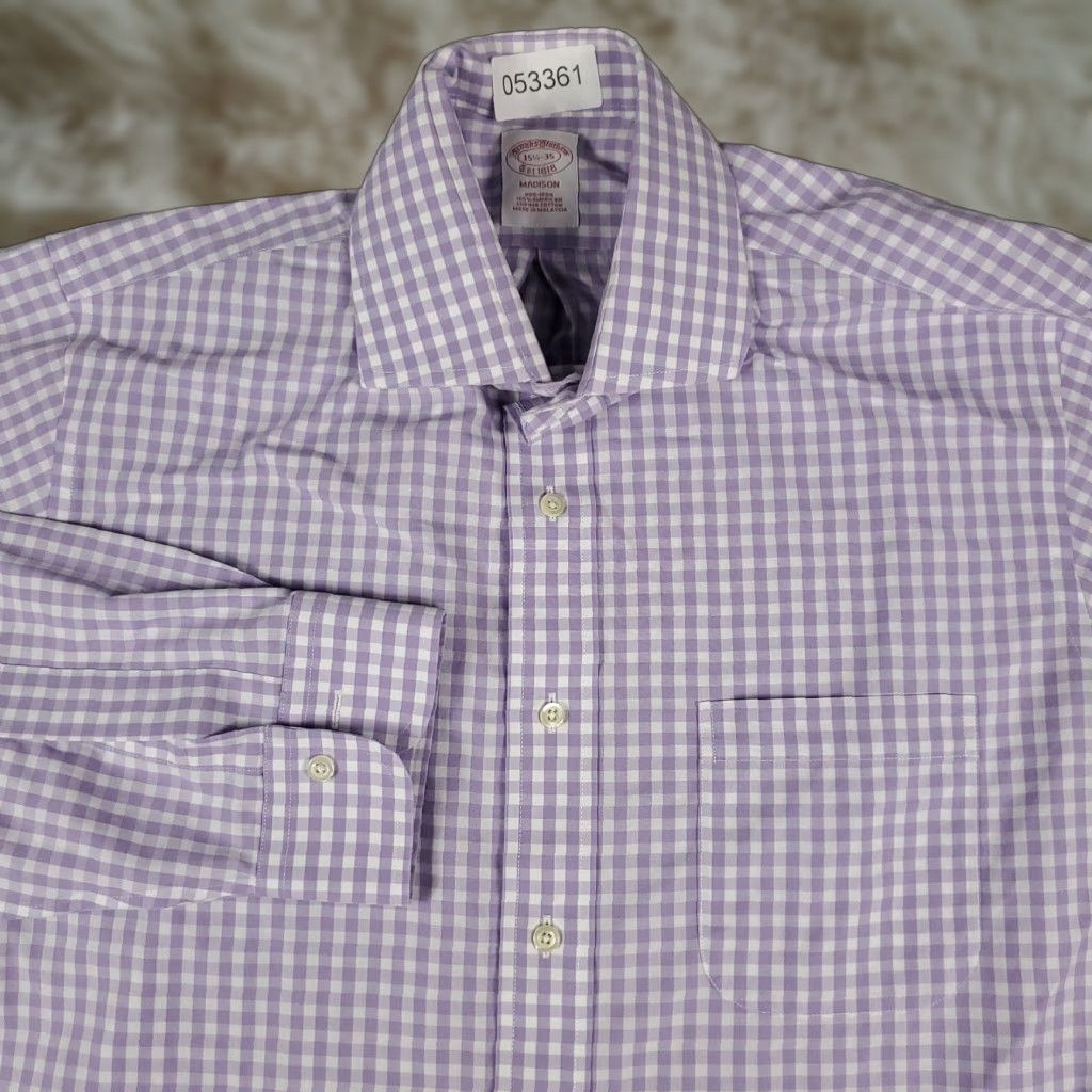 Brooks Brothers VINTAGE? No. Brooks Brothers Shirt Mens Size 15.5 Purple Check Dress Button Up Long Sleeve Size 40R - 1 Thumbnail