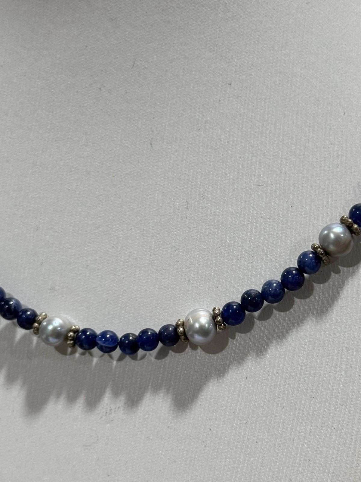 Jewelry Sterling Silver Lapis W Pearls Bead Necklace. 21 inch Size ONE SIZE - 5 Thumbnail