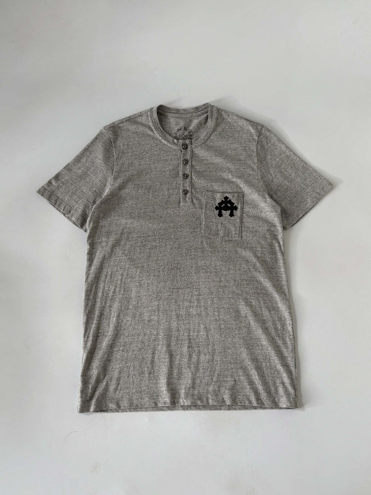 Chrome Hearts Gray BS Fleur Button Henley Neck Short Sleeve