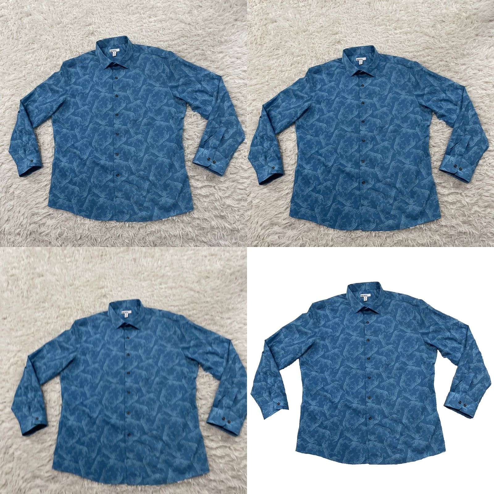 Bar III BAR III JAGUAR Dress Shirt Men XL 17 17.5 Teal Blue Cat Print Button Shirt 50" Size 46R - 11 Thumbnail