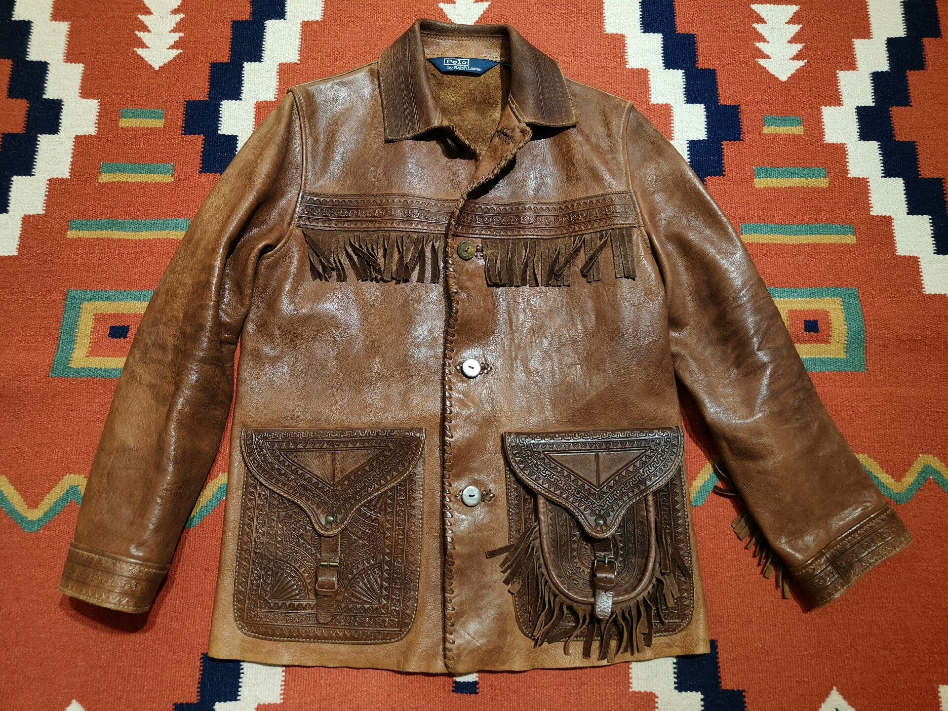 Vintage Vintage Ralph Lauren Fringed Leather Jacket Size US M / EU 48-50 / 2 - 1 Thumbnail