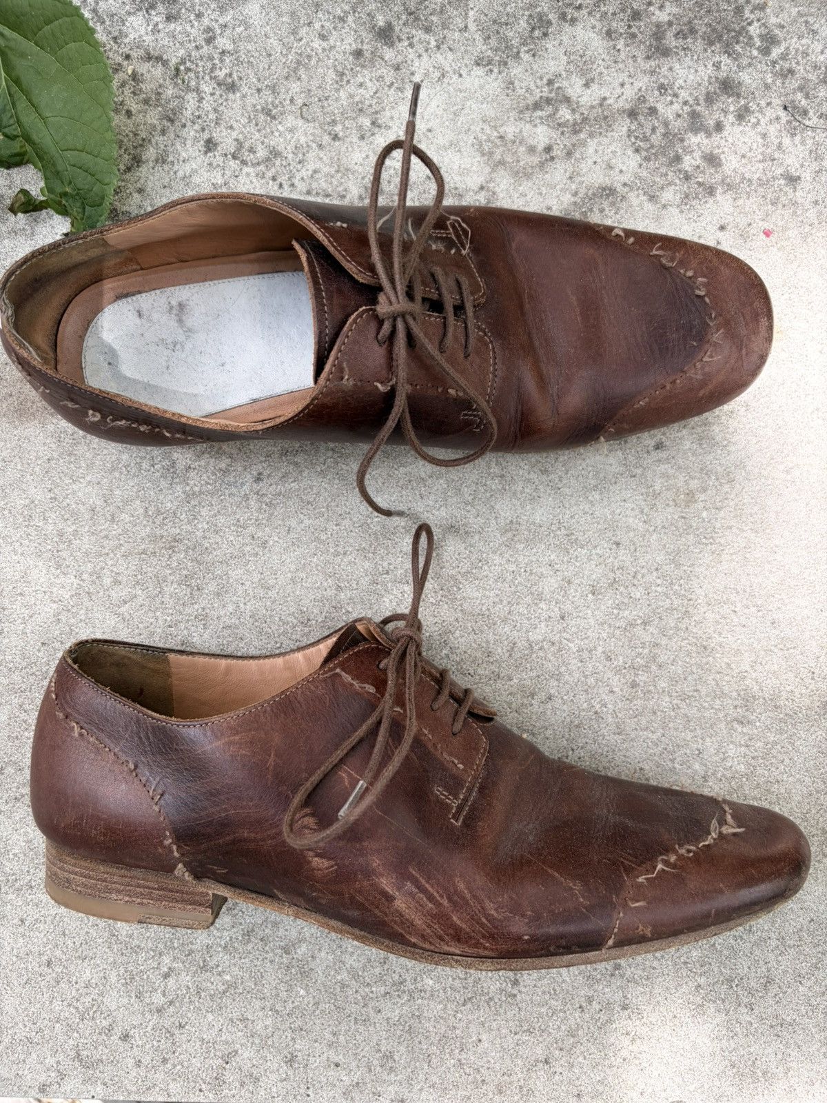 Maison Margiela Distressed Special stitching brown leather Oxfords Shoes Size US 8 / EU 41 - 1 Thumbnail