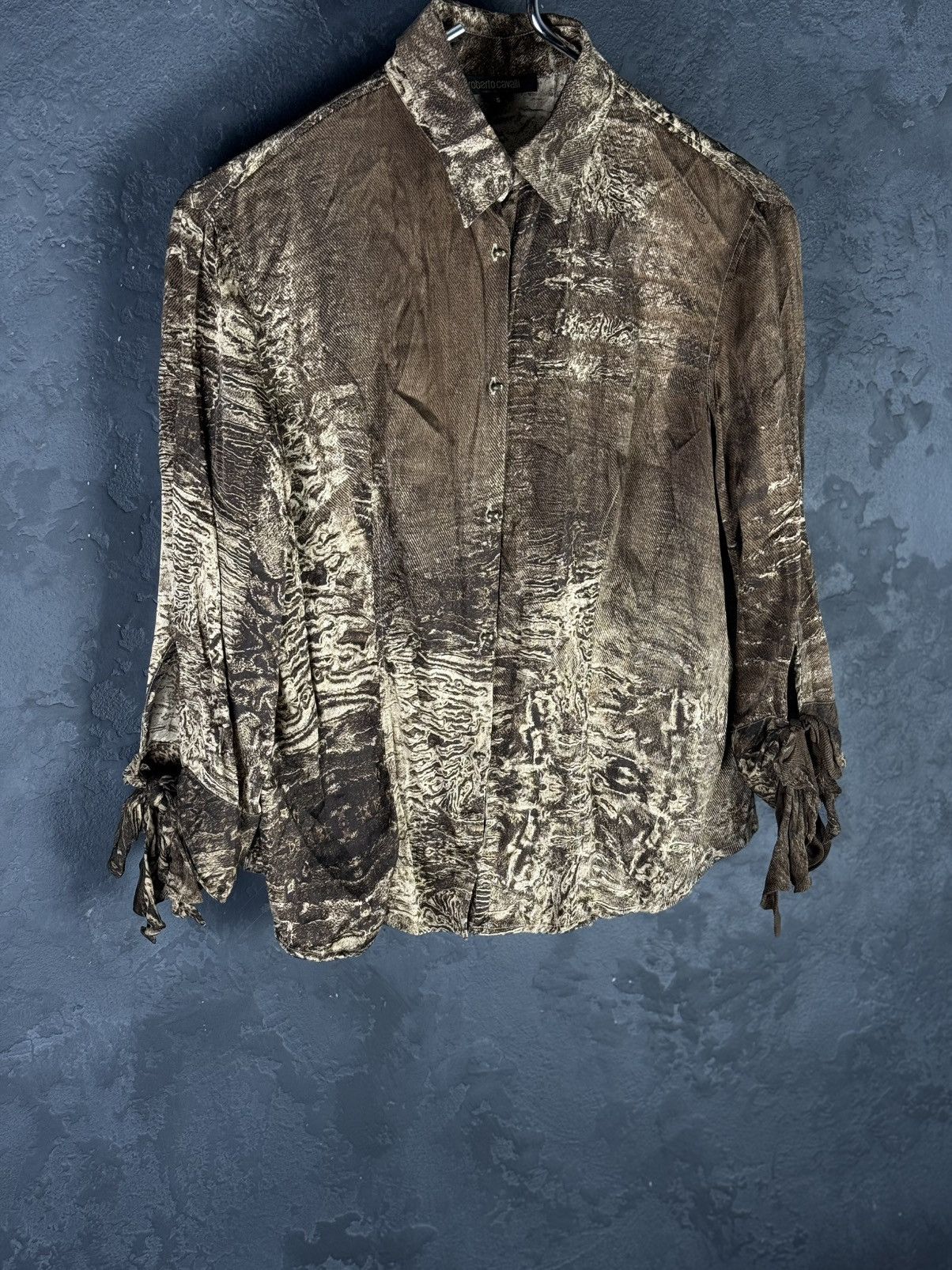 Roberto Cavalli VTG Roberto Cavalli Silk Snakeskin Print Long Sleeve Button Size S / US 4 / IT 40 - 4 Thumbnail