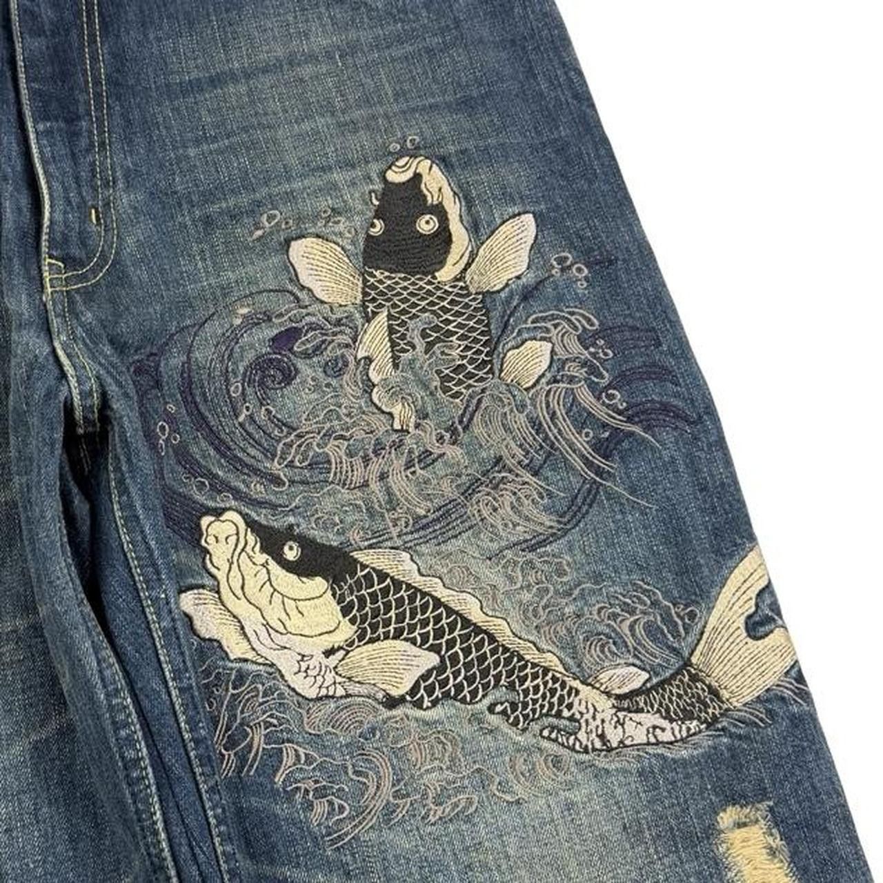 Karakuri Tamashii Karakuri Tamashii Embroidered Koi Japanese Jeans - Waist 35 Size US 35 - 4 Thumbnail