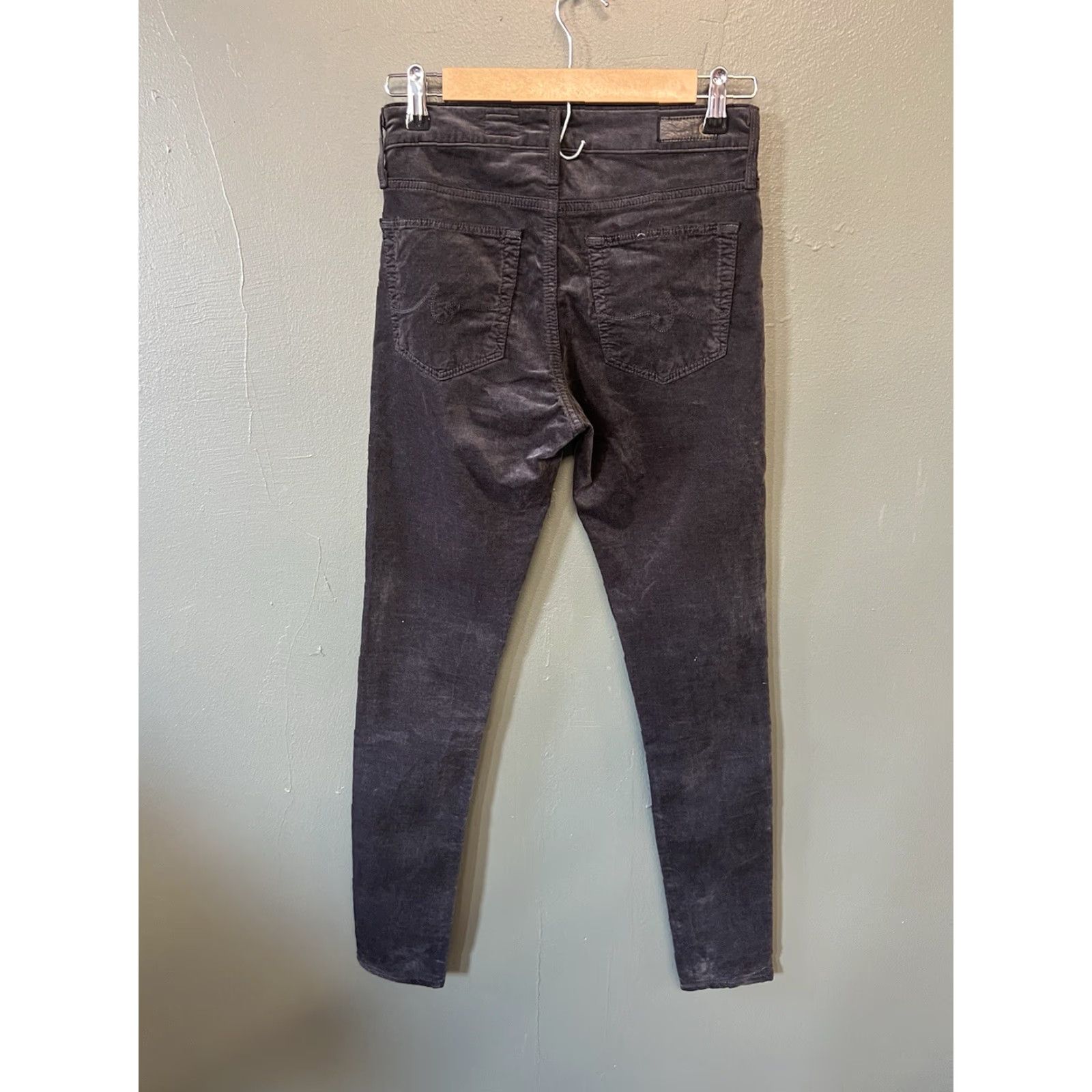Vintage AG Adriano Goldschmied The Farrah Skinny High Rise Velvet Jeans 26R Black Size 26" / US 2 / IT 38 - 2 Thumbnail