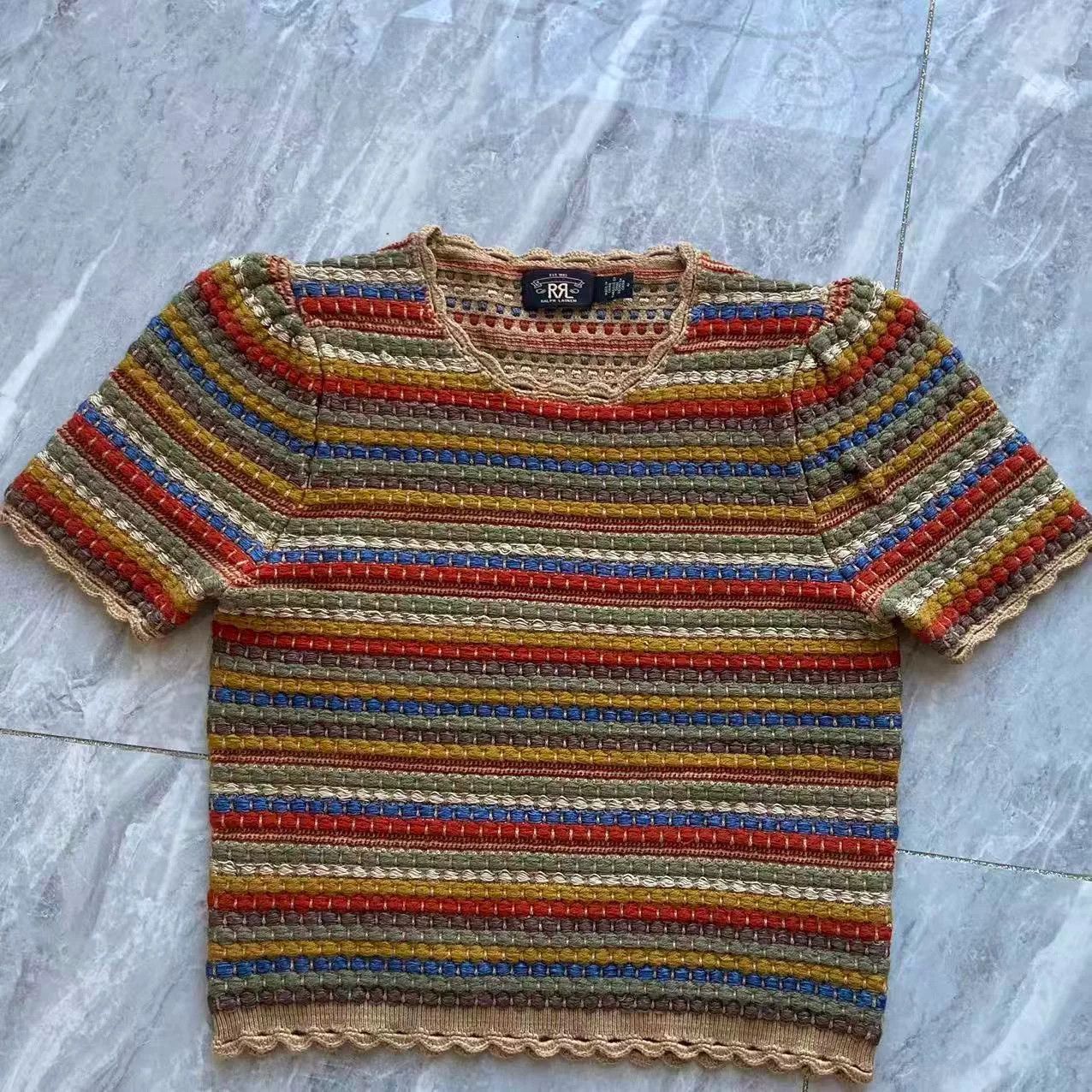 RRL Ralph Lauren RRL Rainbow Stripe Knit Short Sleeve Top Size XS / US 0-2 / IT 36-38 - 1 Thumbnail